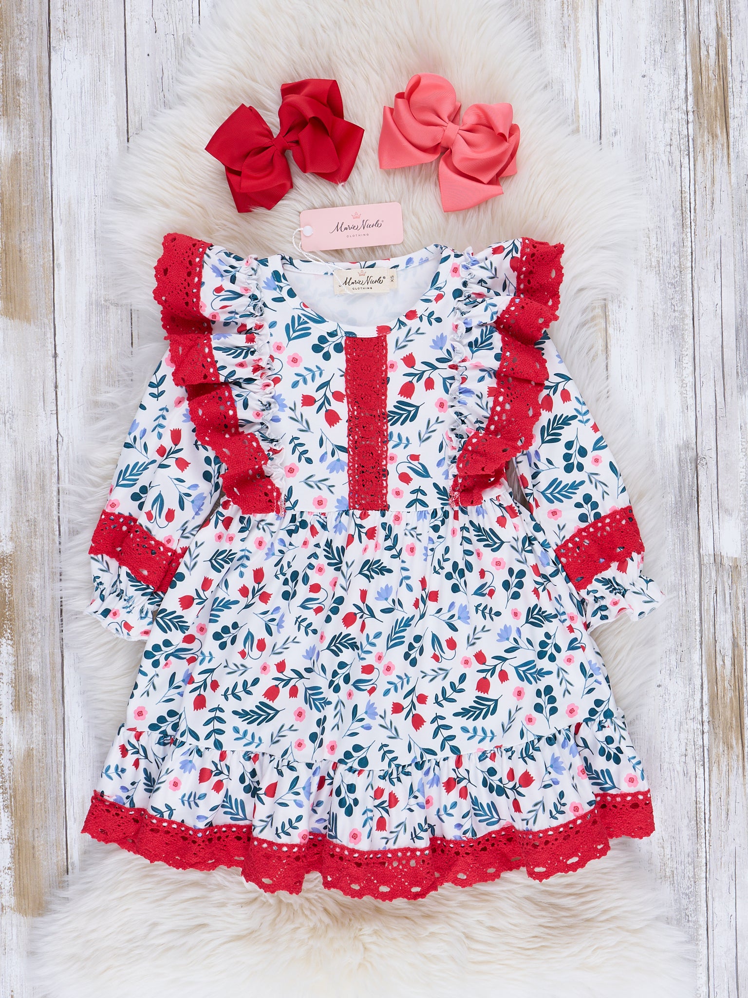 Christmas Cheer Lace Hem Dress - Marie Nicole Clothing
