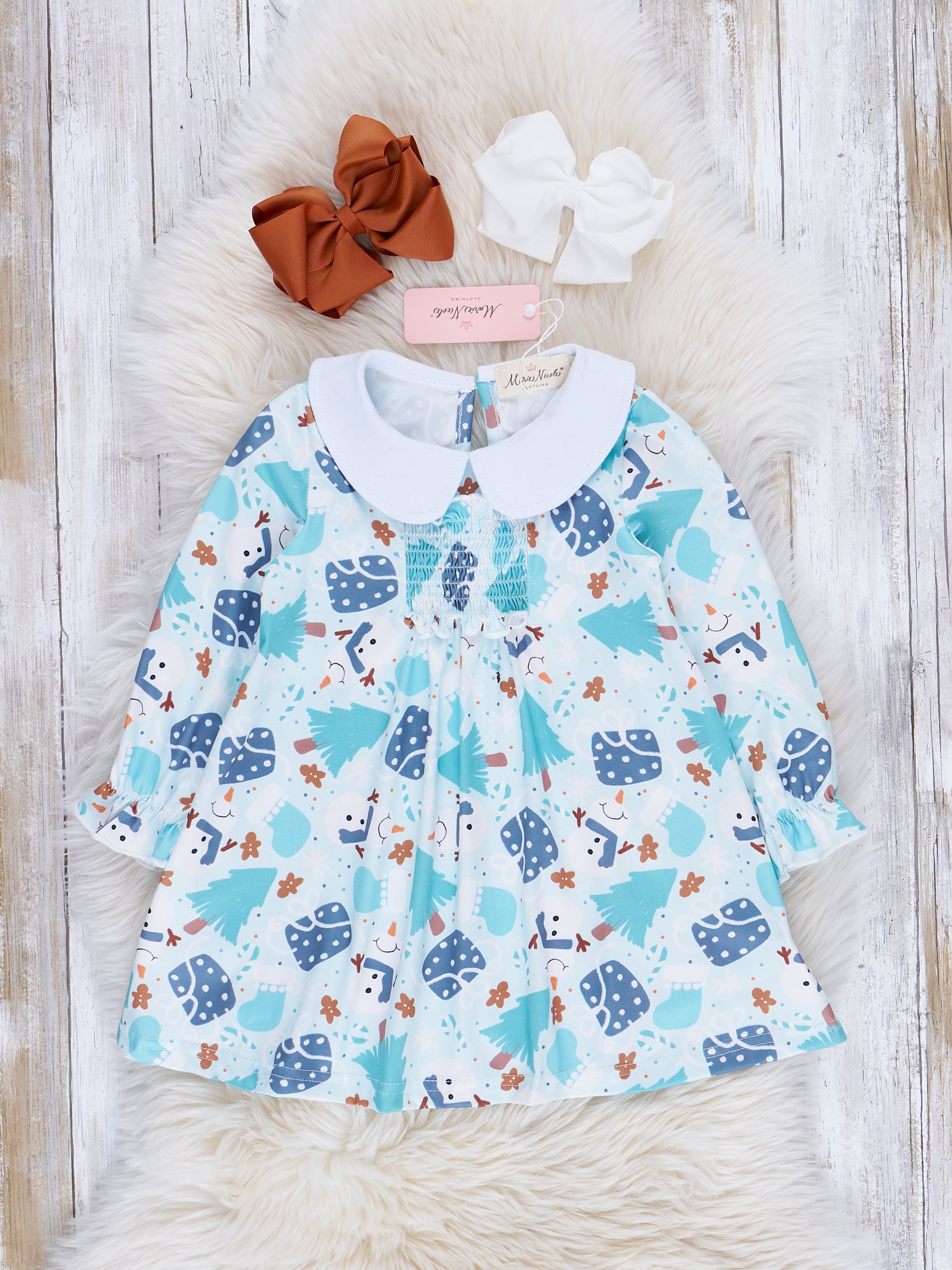 Mint & Teal Snow Day Dress - Marie Nicole Clothing