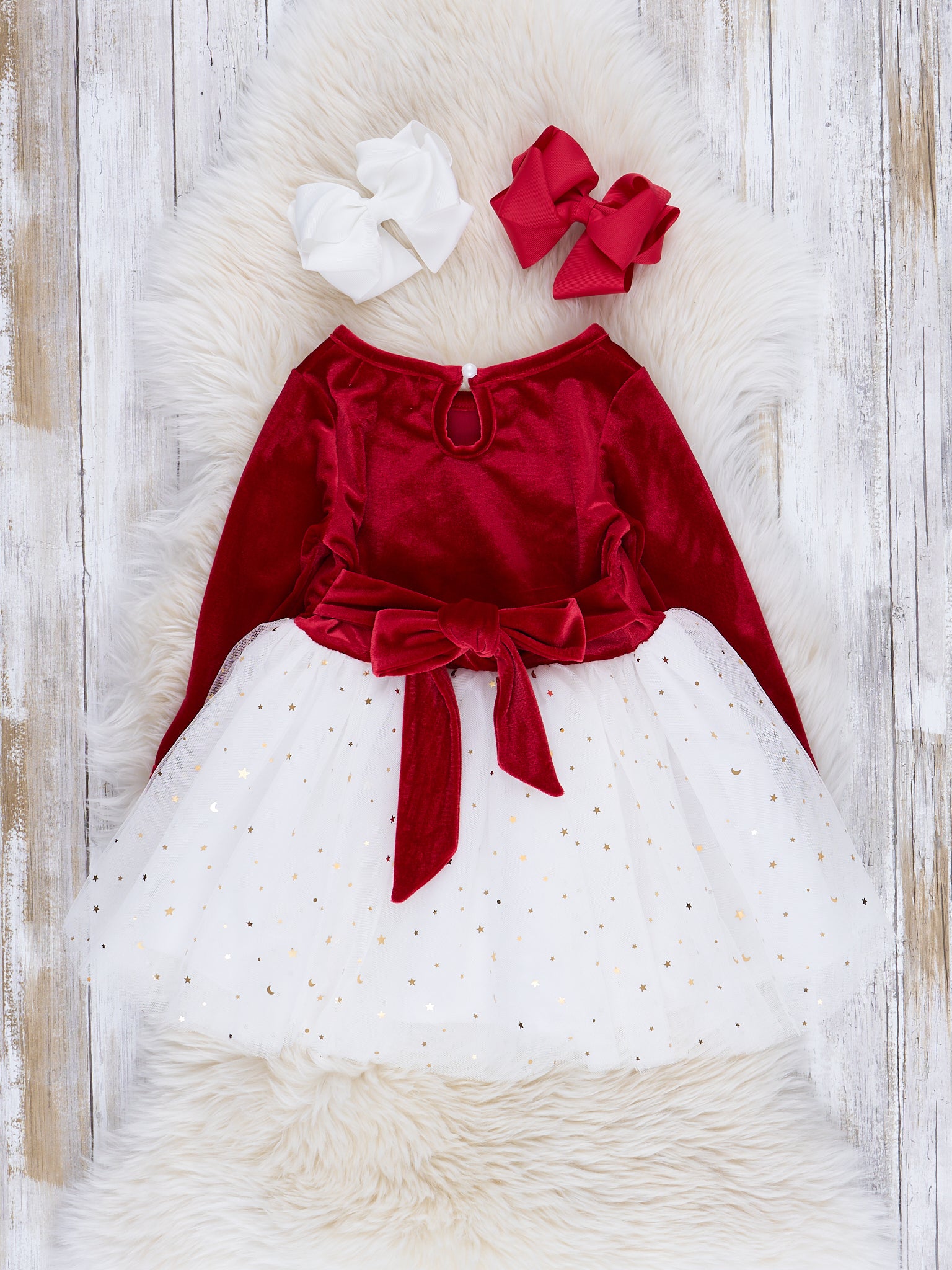 Red & White Velvet Tulle Party Dress - Marie Nicole Clothing