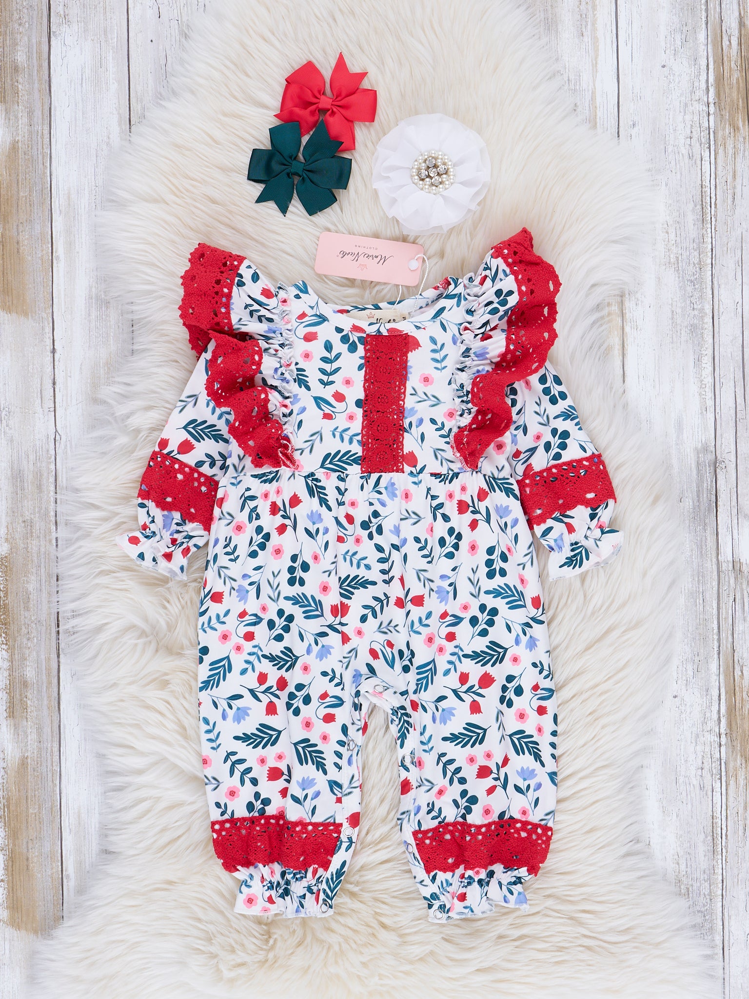 Christmas Cheer Lace Hem Romper - Marie Nicole Clothing