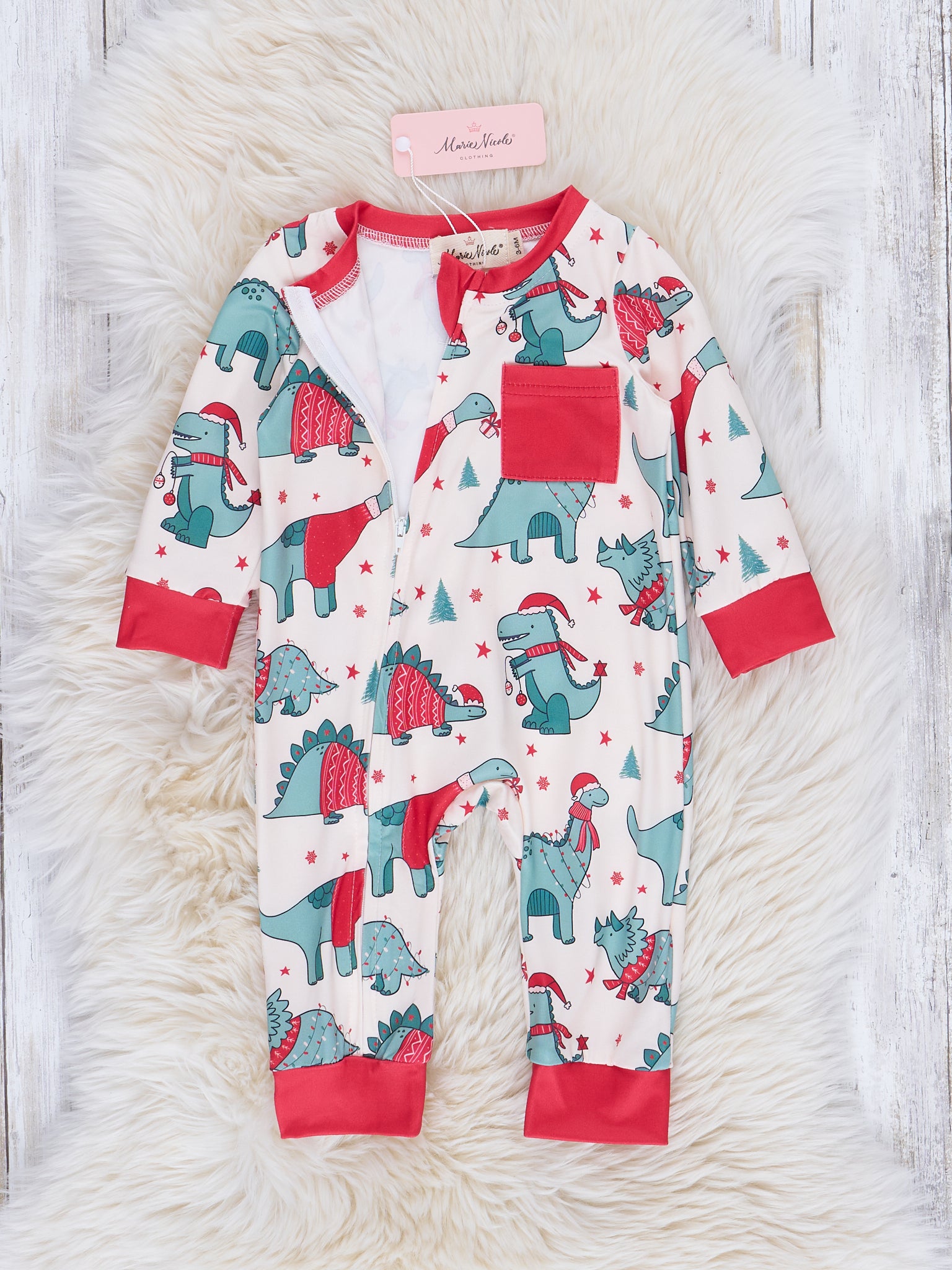 Dinosaur Dreams Christmas Sleeper Pajamas - Marie Nicole Clothing