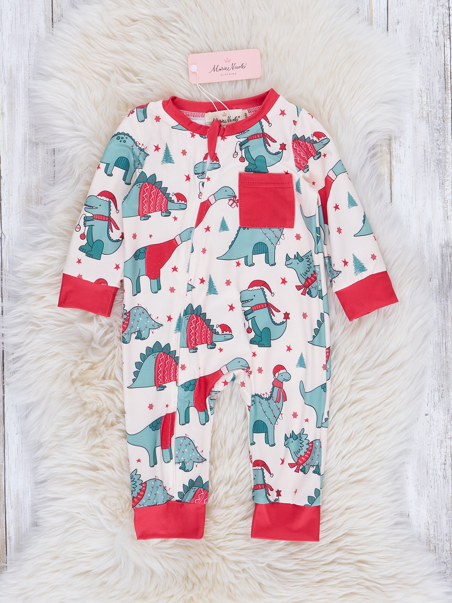 Dinosaur Dreams Christmas Sleeper Pajamas - Marie Nicole Clothing
