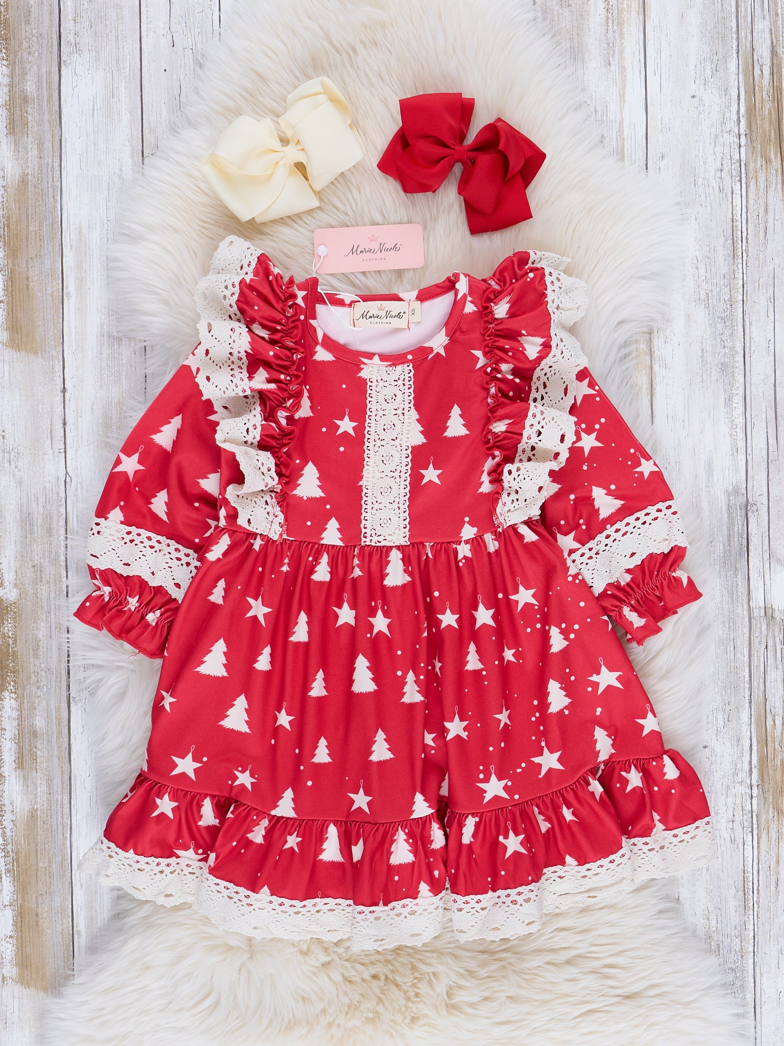 Christmas Cheer Lace Hem Dress - Marie Nicole Clothing