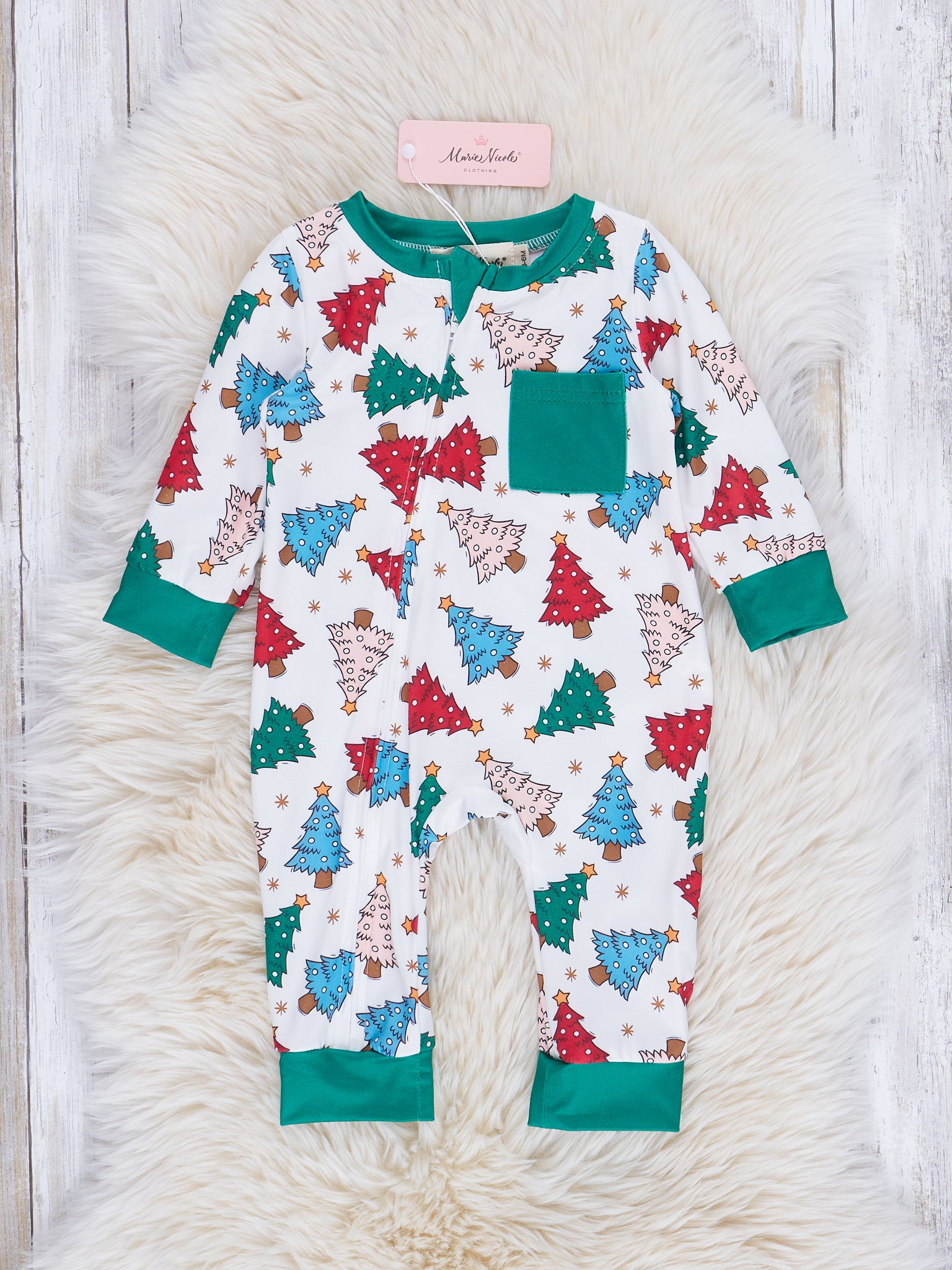 Whimsy Trees & Bright Green Sleeper Pajamas - Marie Nicole Clothing