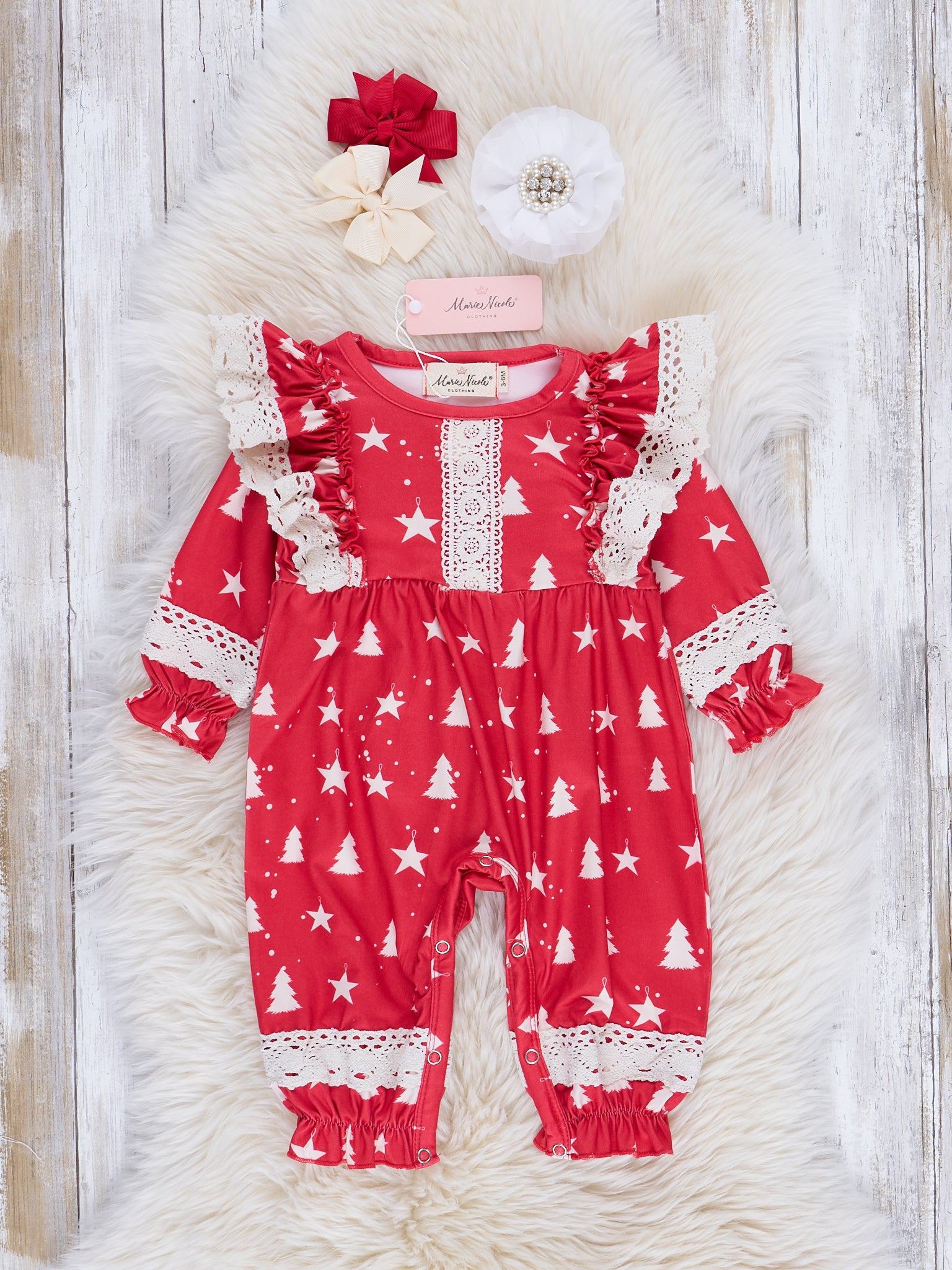 Christmas Cheer Lace Hem Romper - Marie Nicole Clothing