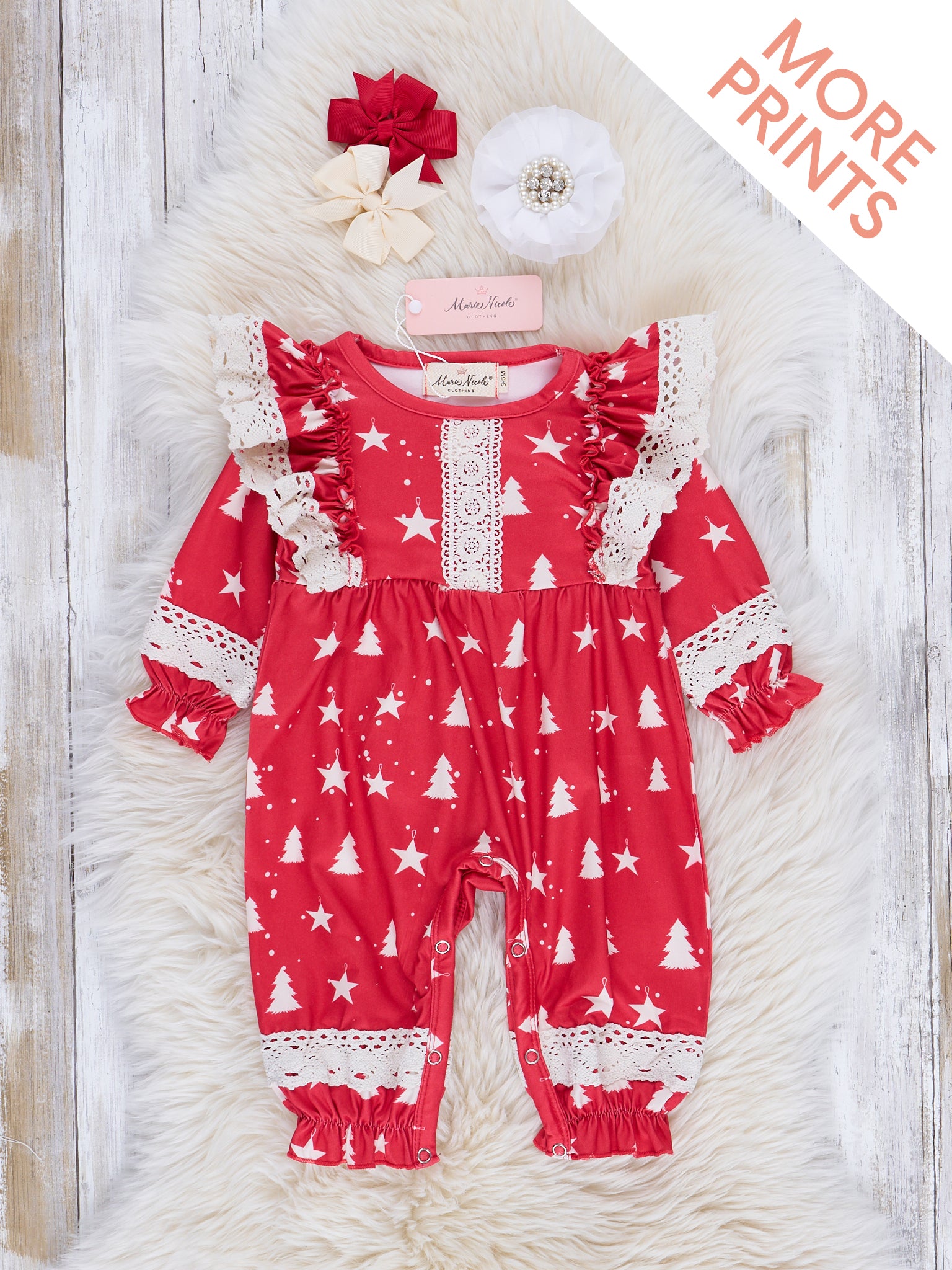 Christmas Cheer Lace Hem Romper - Marie Nicole Clothing