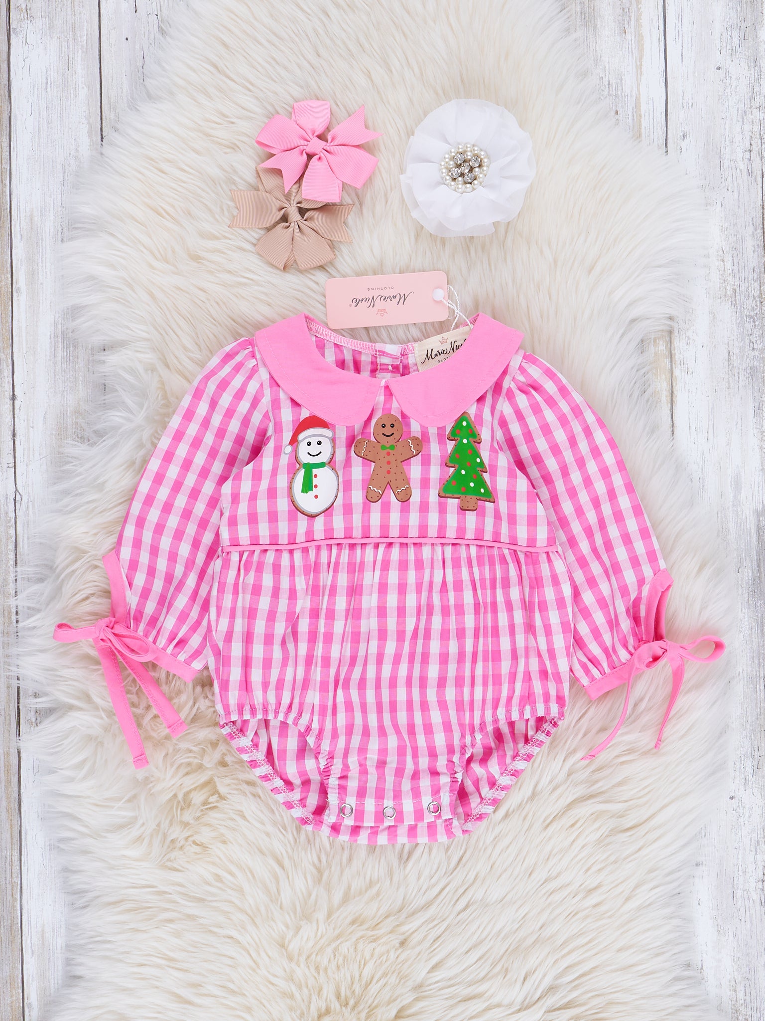 Pink Holiday Fun Gingham Romper - Marie Nicole Clothing