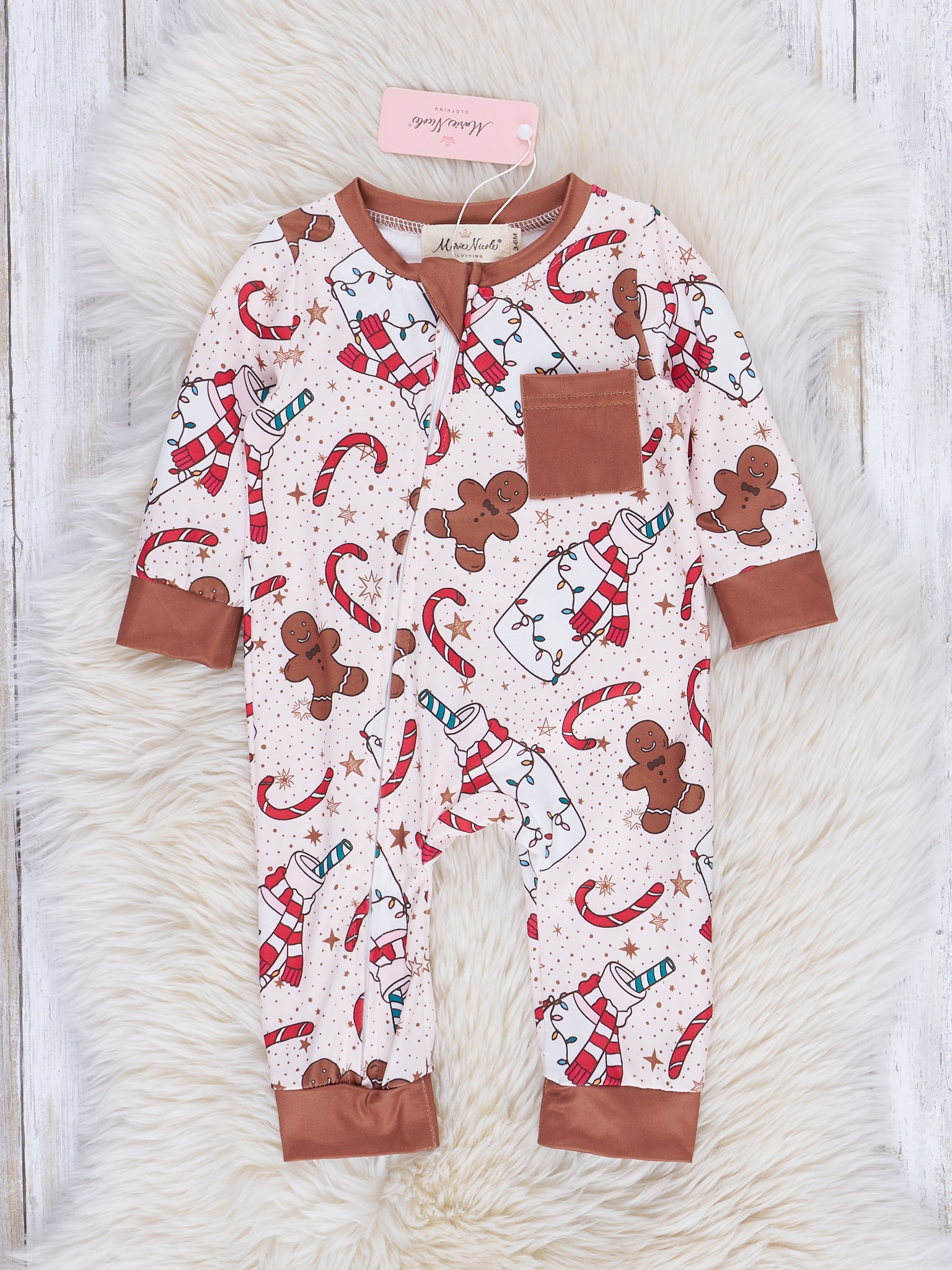 Brown Milk & Gingerbread Cookies Sleeper Pajamas - Marie Nicole Clothing
