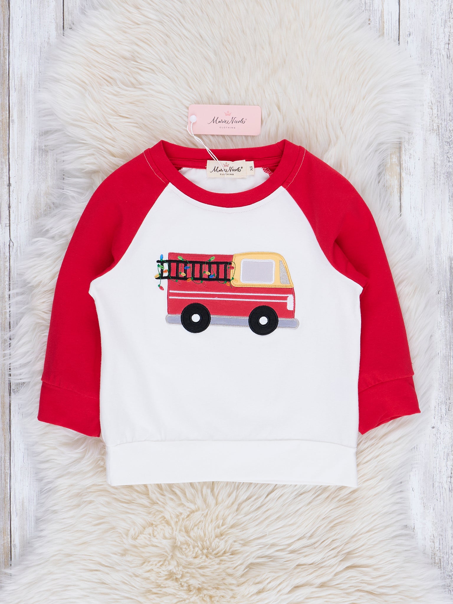 Embroidered Holiday Construction Truck Raglan Shirt - Marie Nicole Clothing