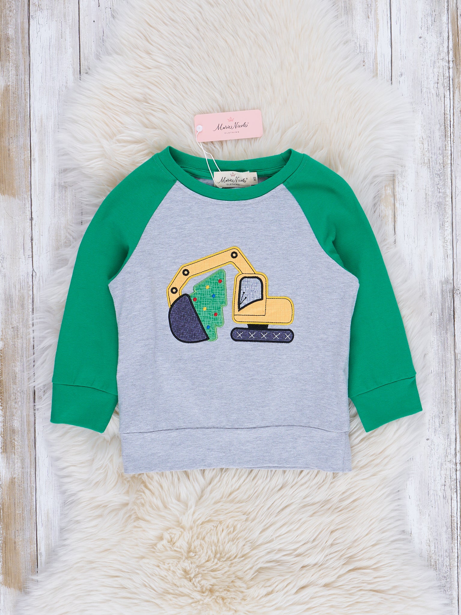 Embroidered Holiday Construction Truck Raglan Shirt - Marie Nicole Clothing