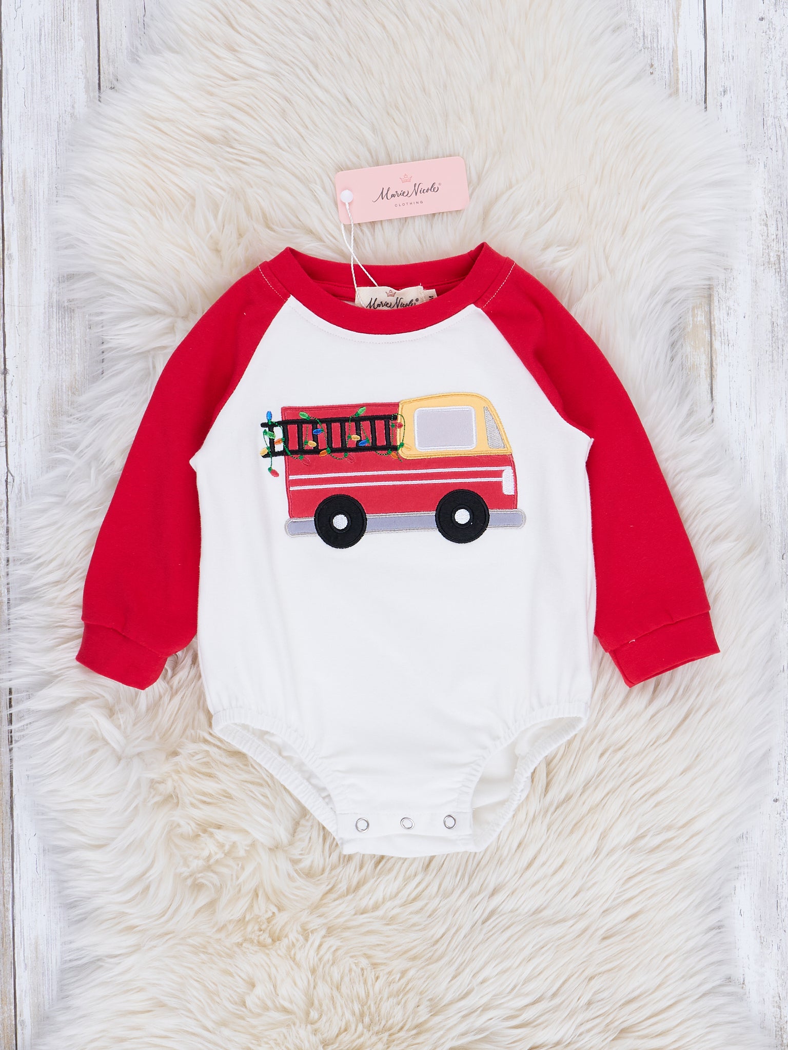 Embroidered Holiday Construction Truck Raglan Romper - Marie Nicole Clothing