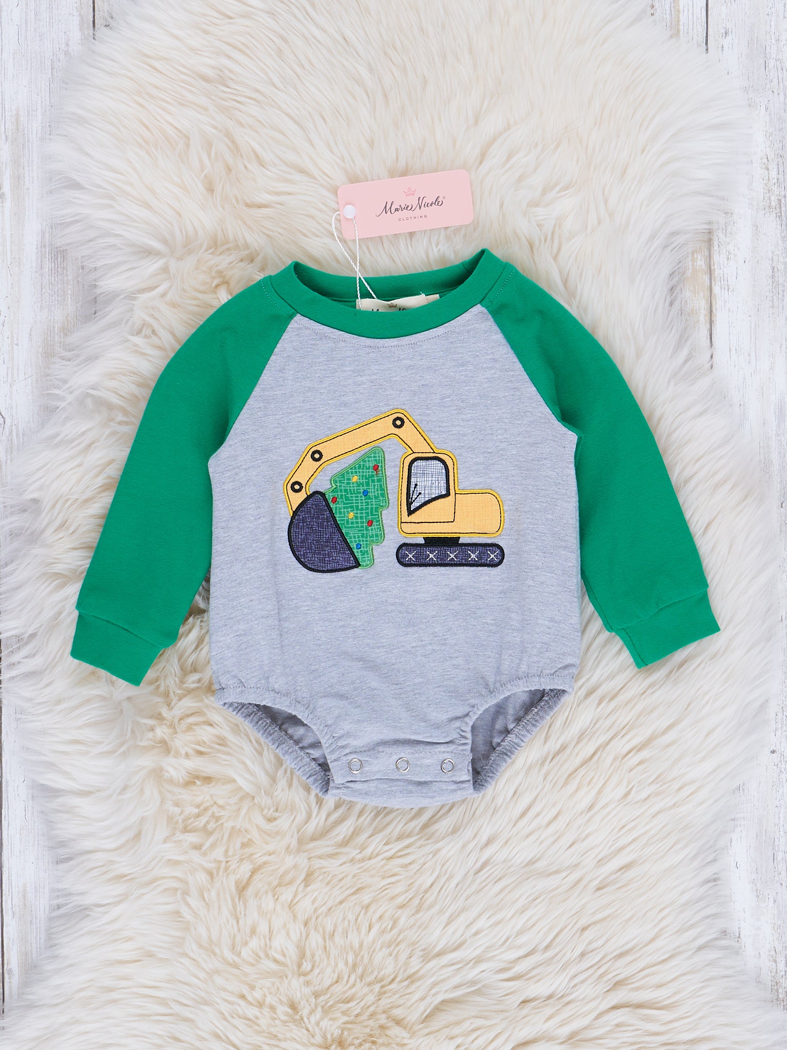 Embroidered Holiday Construction Truck Raglan Romper - Marie Nicole Clothing