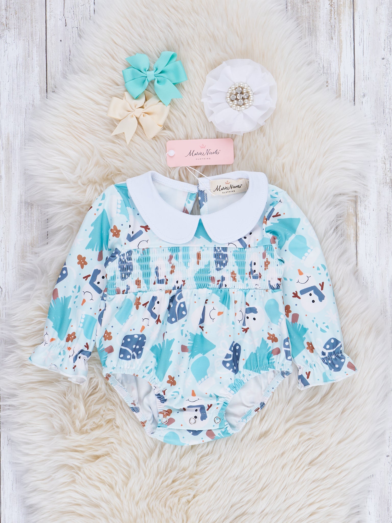 Mint & Teal Snow Day Romper - Marie Nicole Clothing
