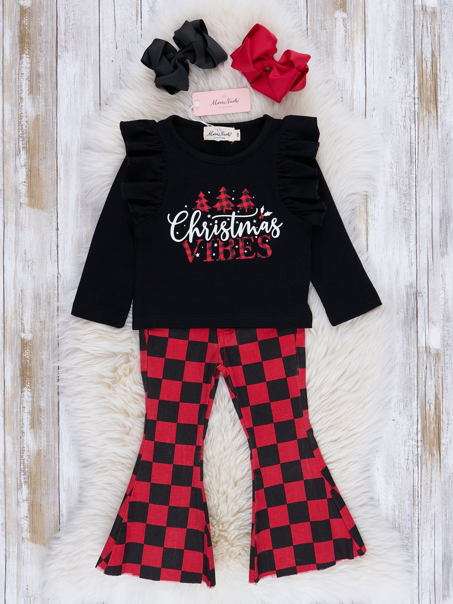 Red & Black Checkers "Christmas Vibes" Outfit - Marie Nicole Clothing