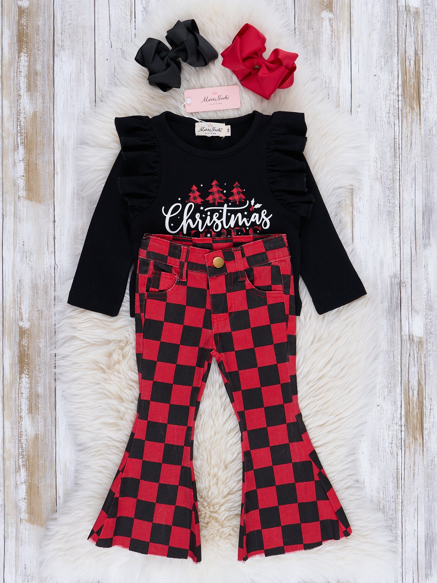 Red & Black Checkers "Christmas Vibes" Outfit - Marie Nicole Clothing