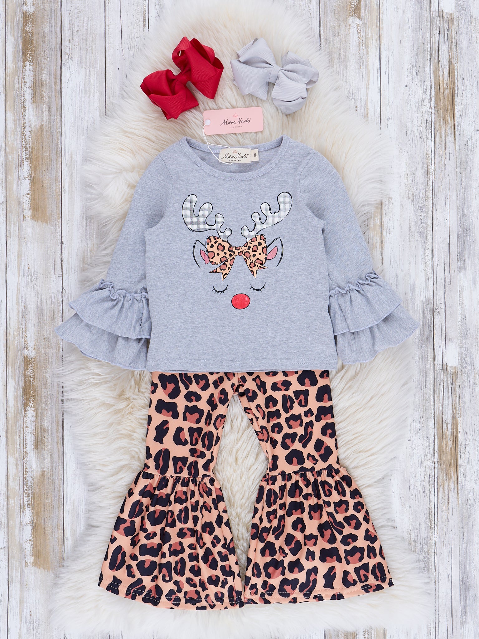 Leopard Print Bell Bottom Christmas Outfit - Marie Nicole Clothing