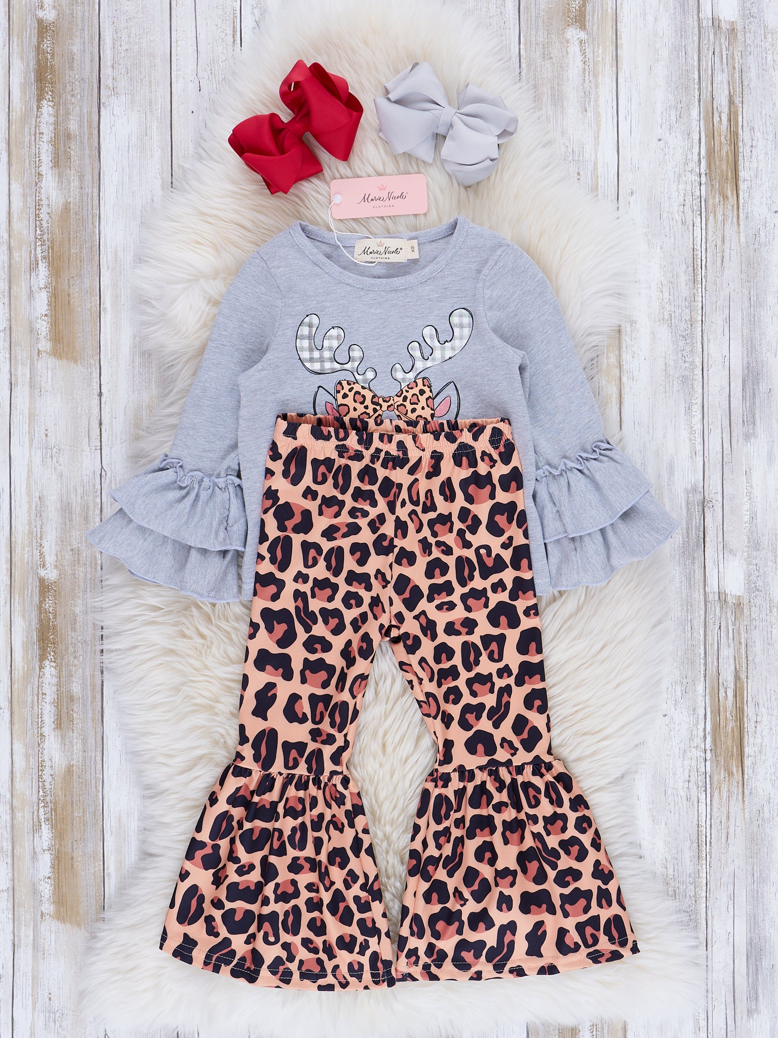 Leopard Print Bell Bottom Christmas Outfit - Marie Nicole Clothing