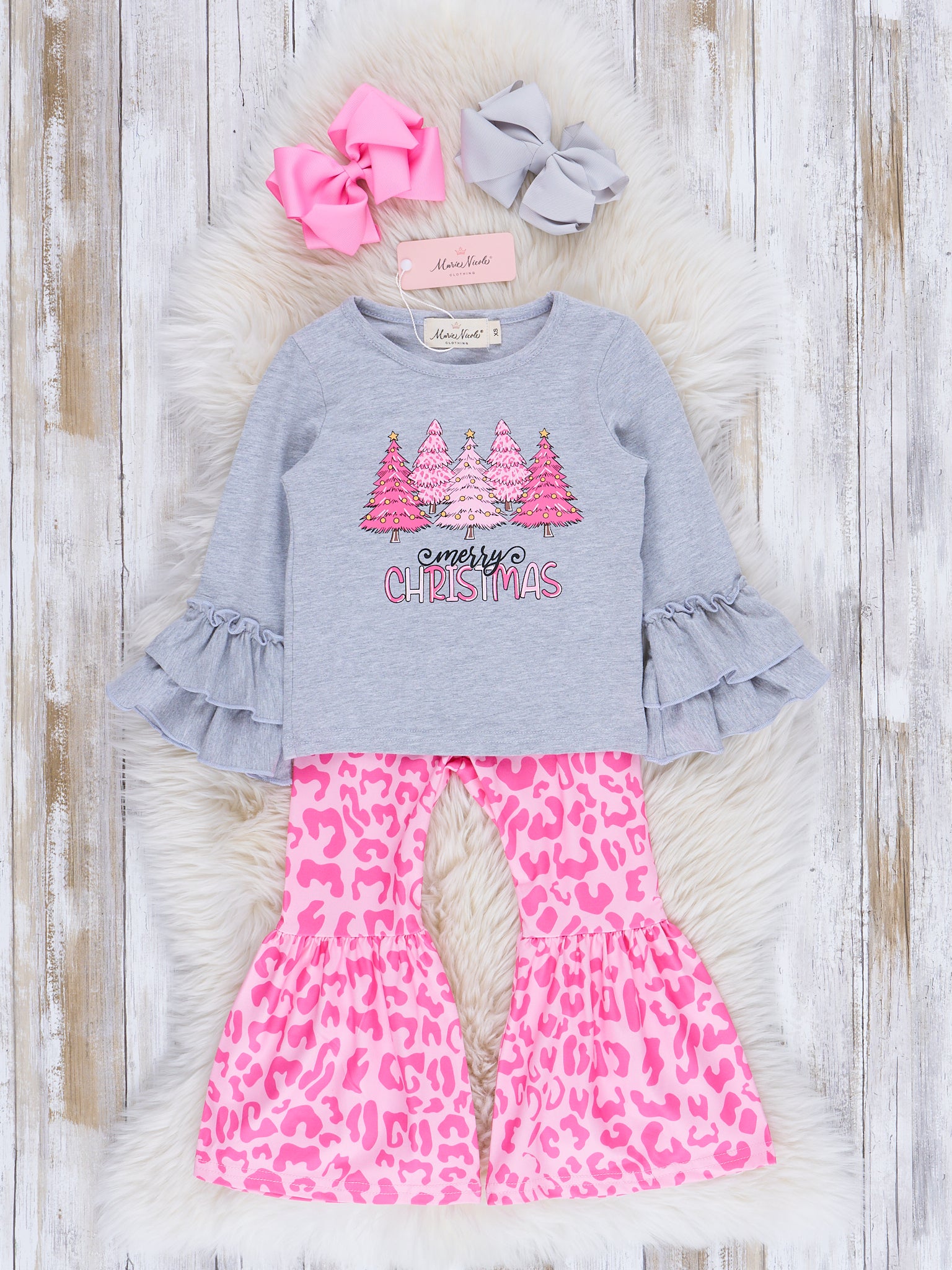 Leopard Print Bell Bottom Christmas Outfit - Marie Nicole Clothing
