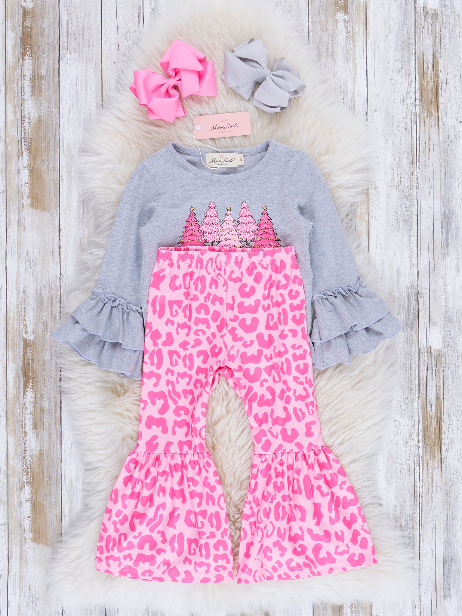 Leopard Print Bell Bottom Christmas Outfit - Marie Nicole Clothing