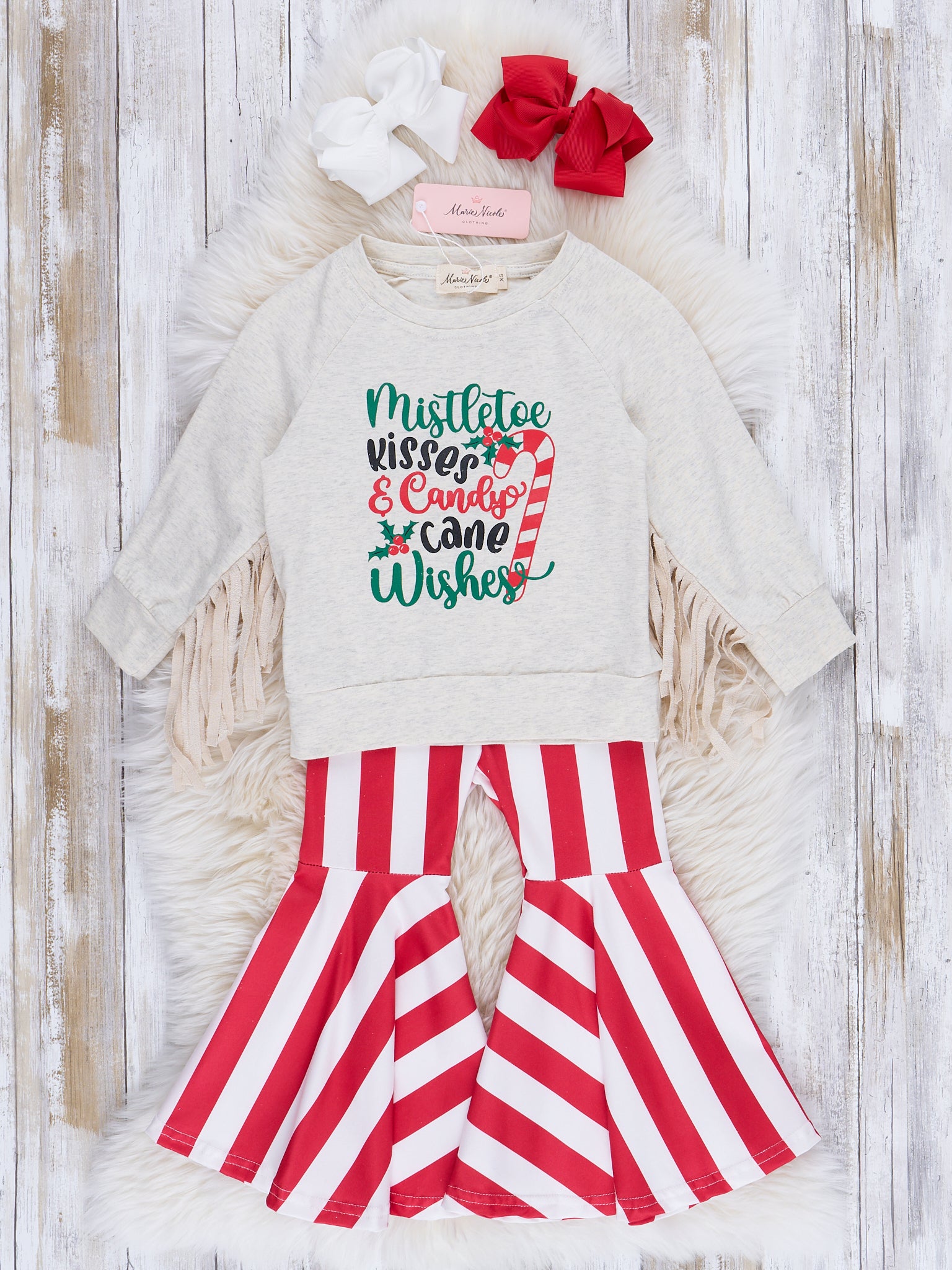 Candy Cane Stripe Fringe Bell Bottom Outfit - Marie Nicole Clothing