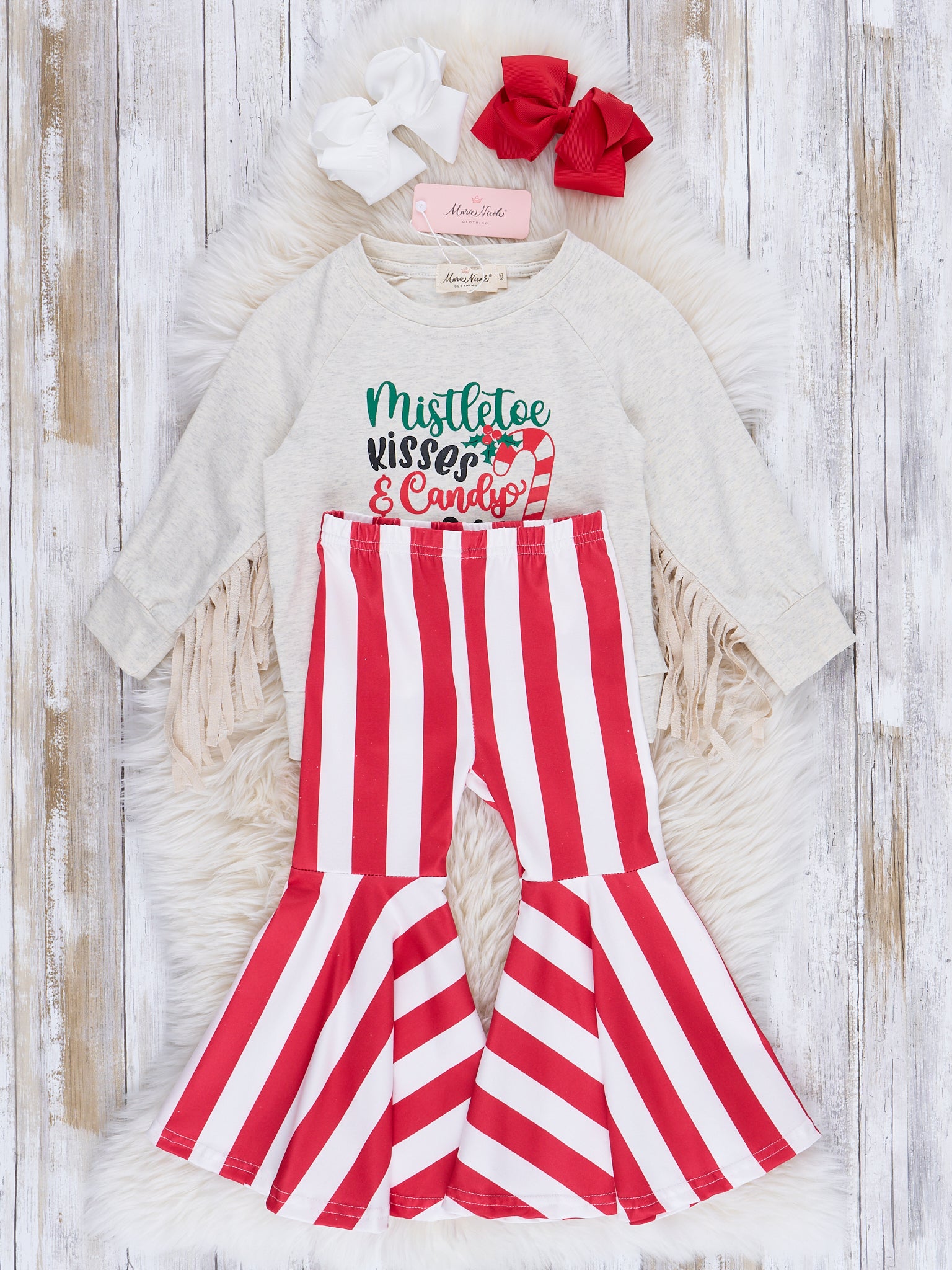 Candy Cane Stripe Fringe Bell Bottom Outfit - Marie Nicole Clothing