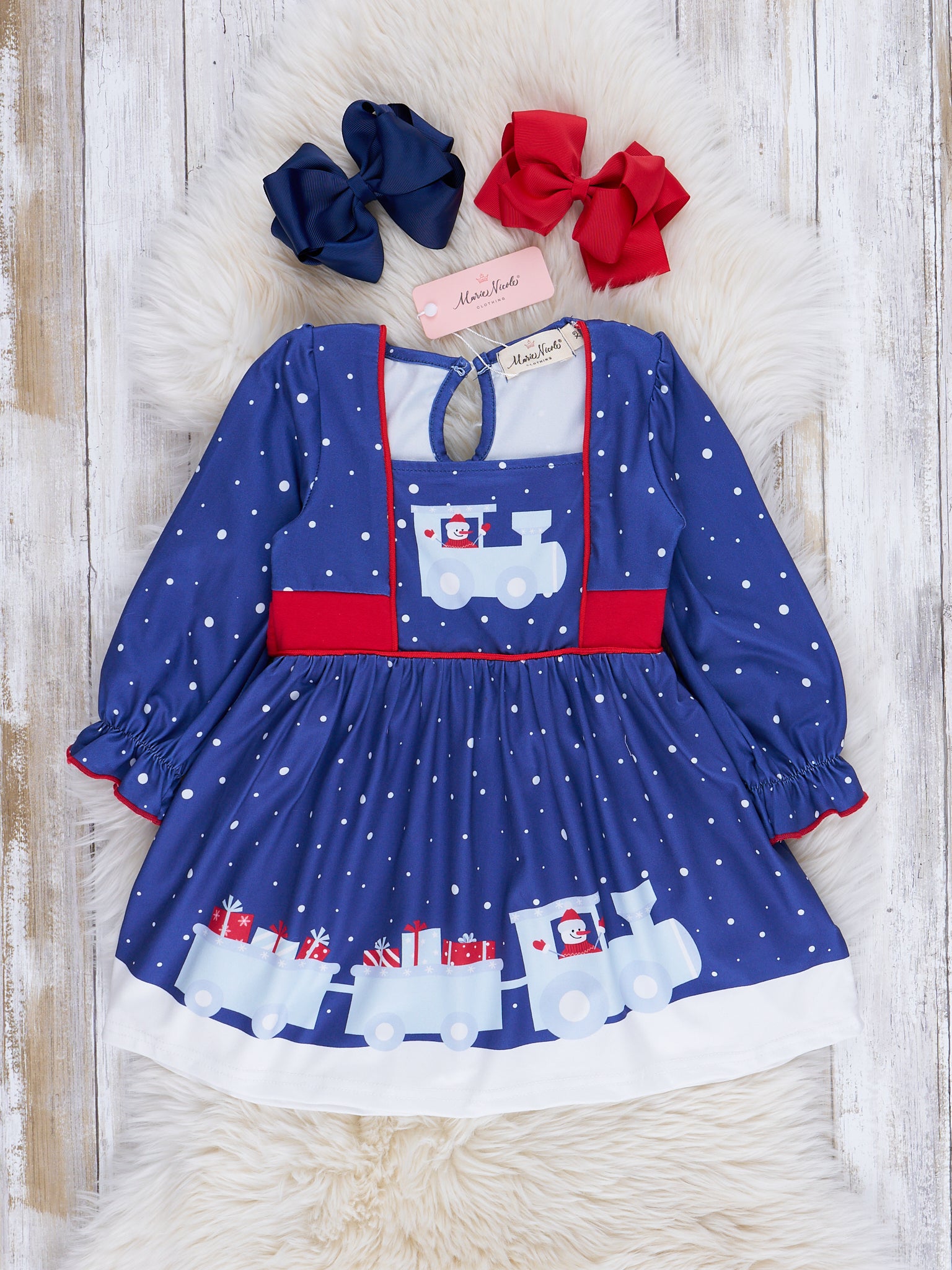 Blue Winter Wonderland Tie - Back Dress - Marie Nicole Clothing