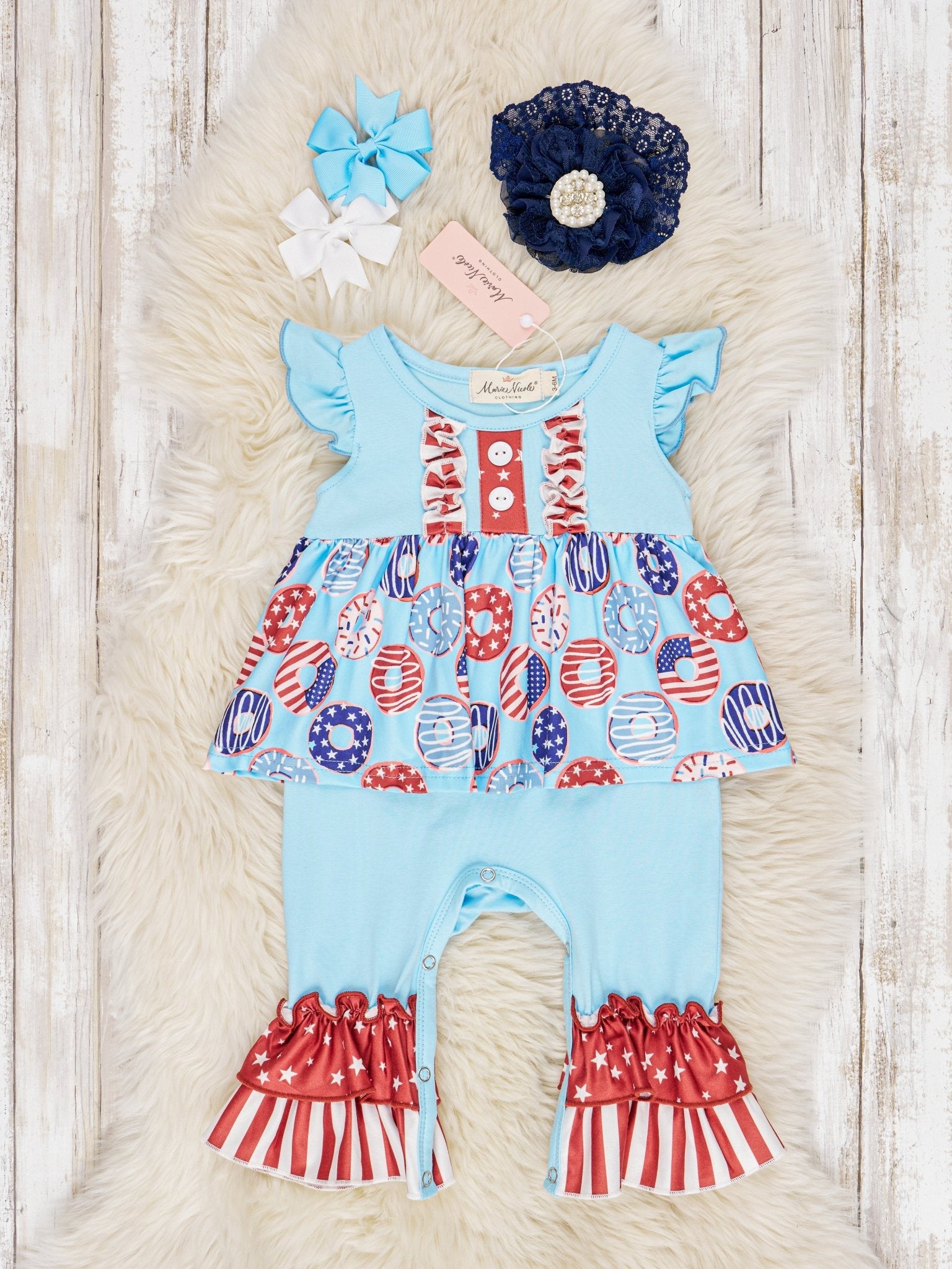 Patriotic Donut Dressy Romper - Marie Nicole Clothing