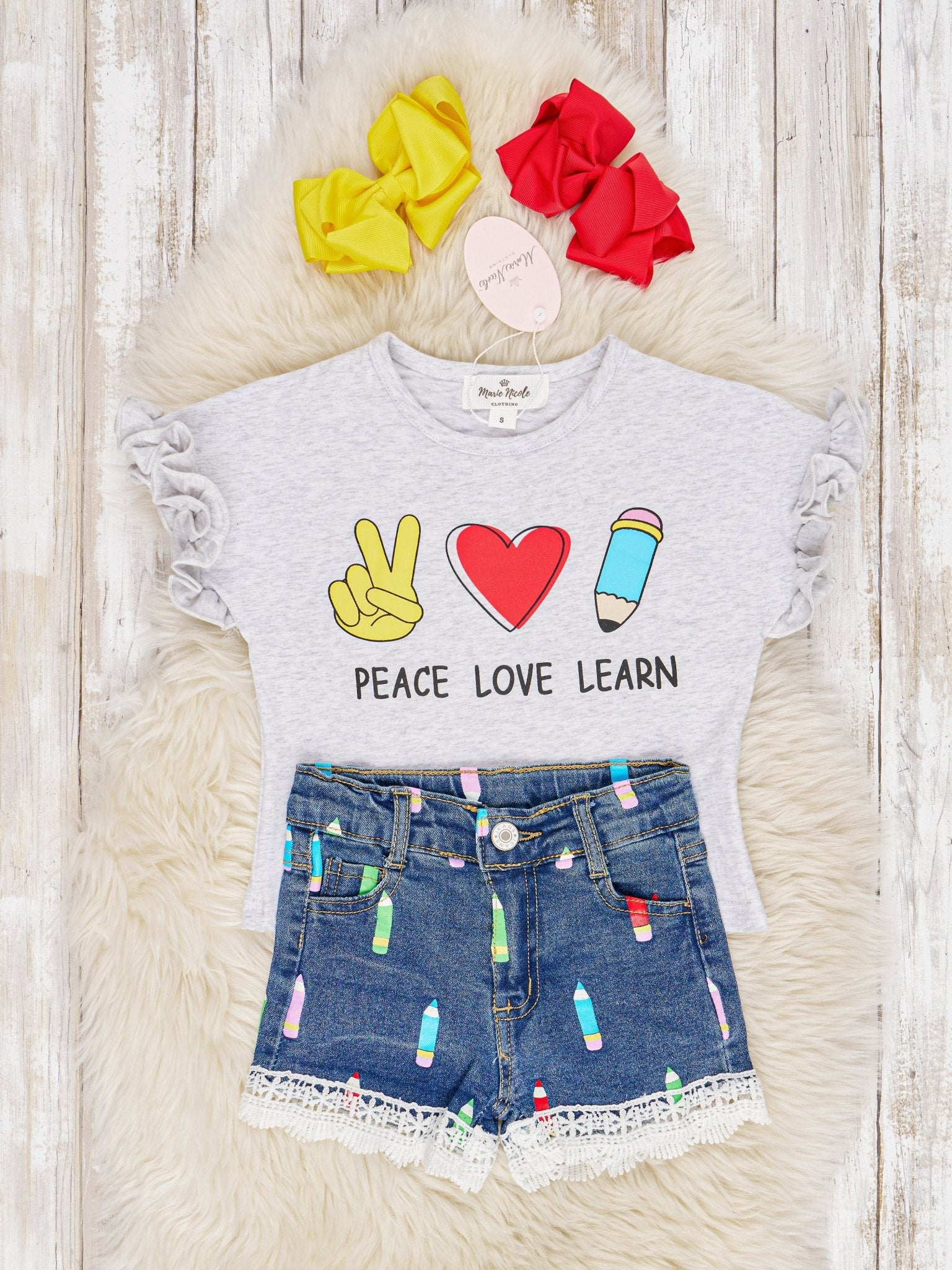 "Peace, Love, Learn" Denim Outfit - Marie Nicole Clothing