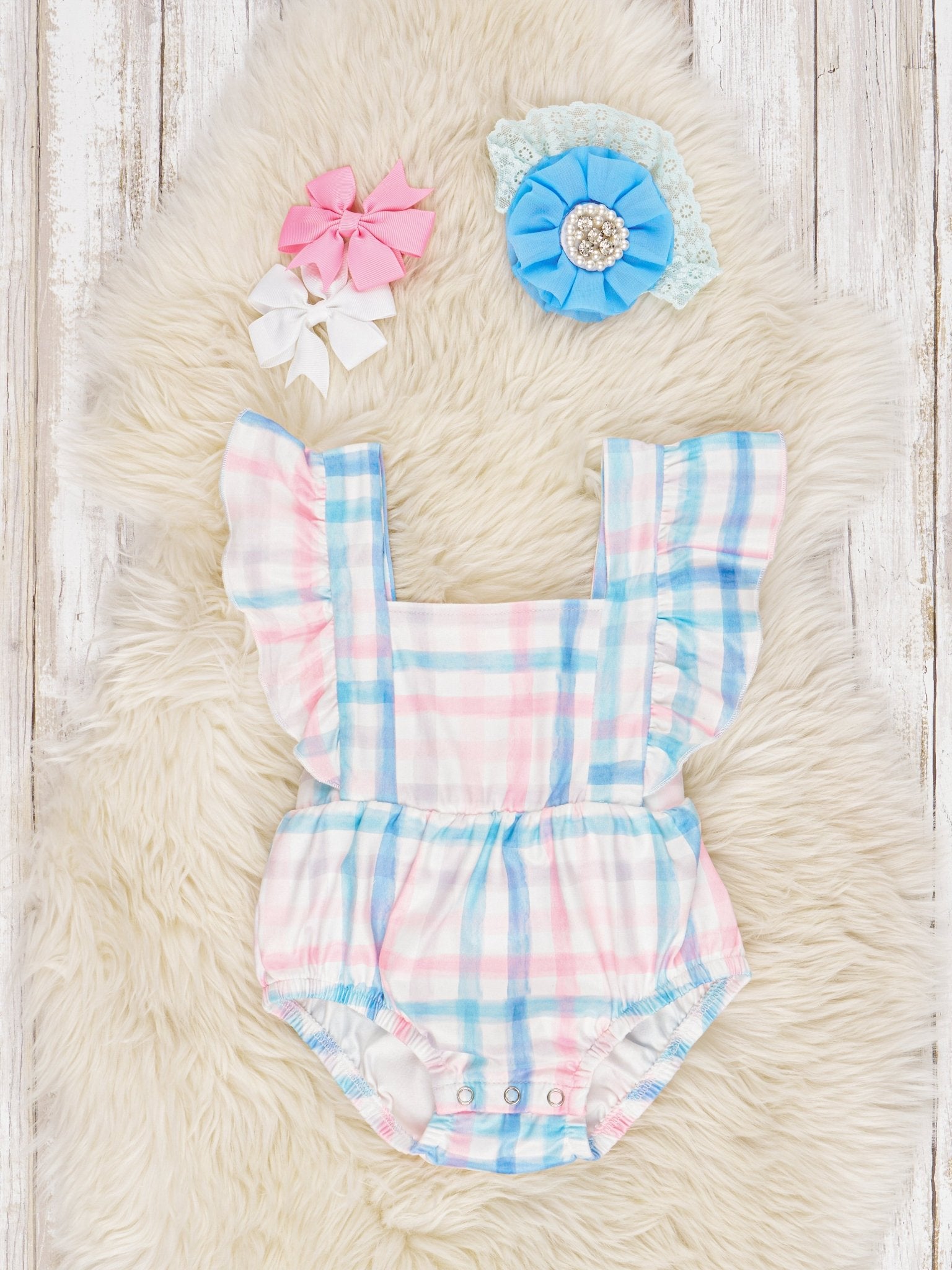 Summer Gingham Ruffle Bubble Romper - Marie Nicole Clothing