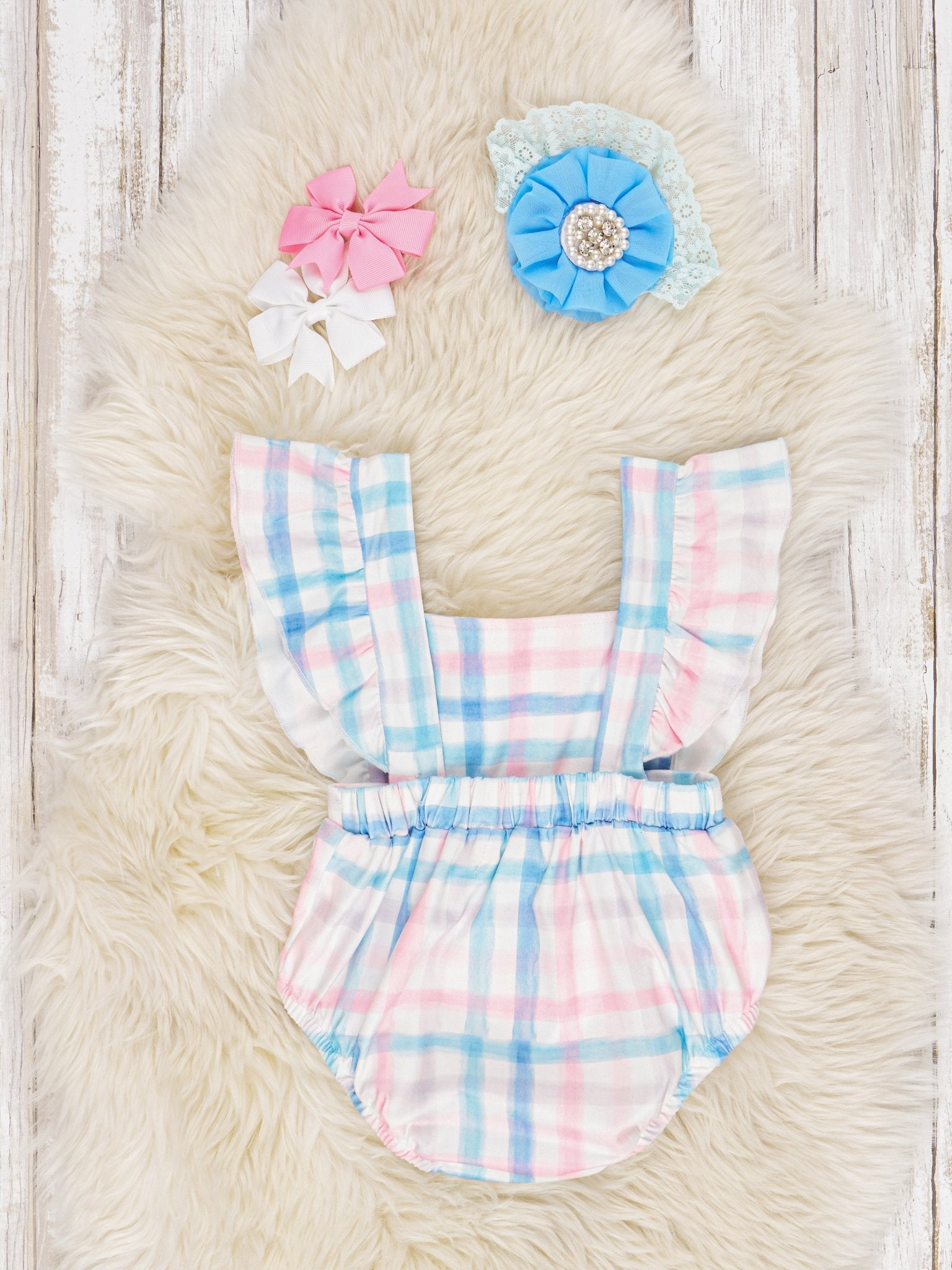 Summer Gingham Ruffle Bubble Romper - Marie Nicole Clothing