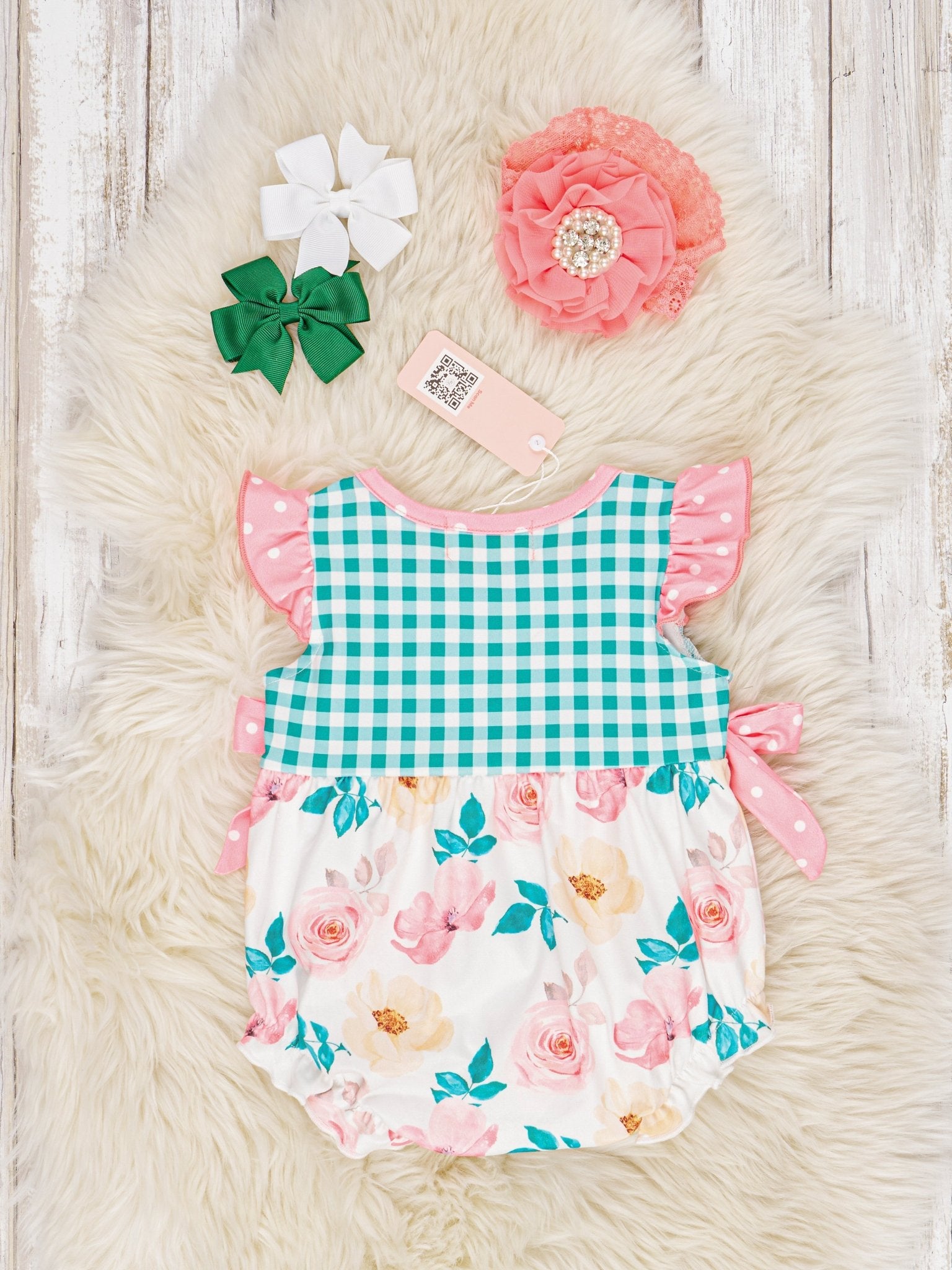 Gingham Floral Flutter Sleeve Bubble Romper - Marie Nicole Clothing