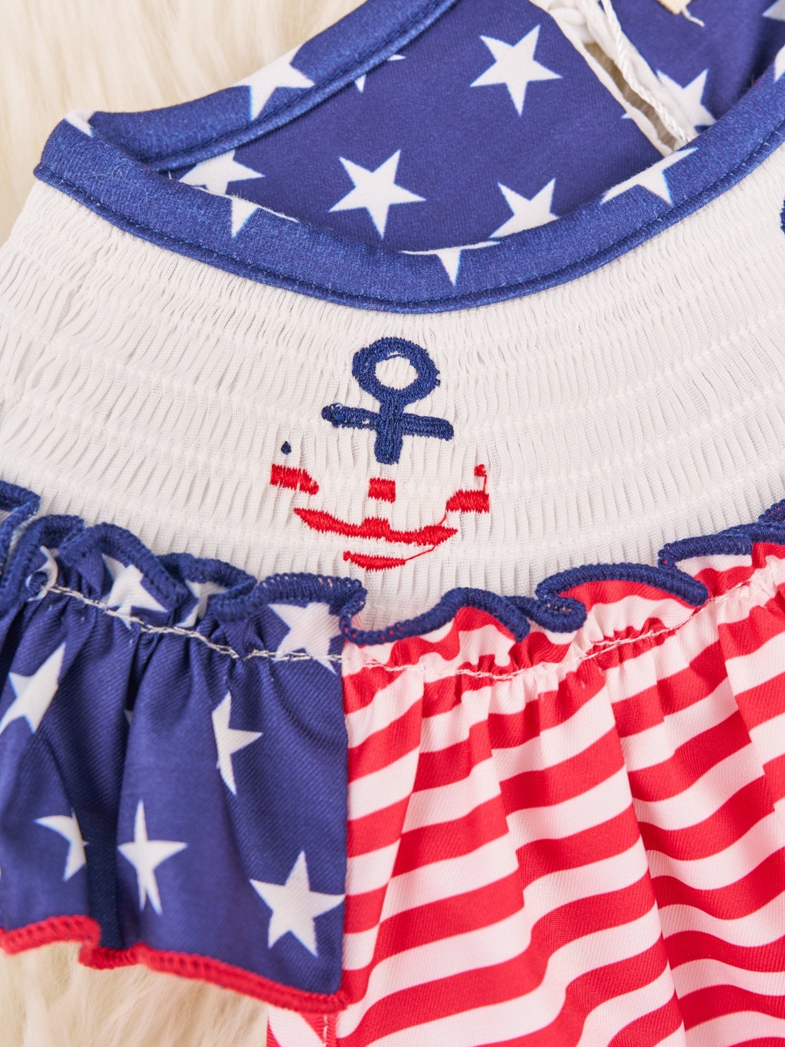 Smocked Patriotic Anchor Ruffle Romper - Marie Nicole Clothing