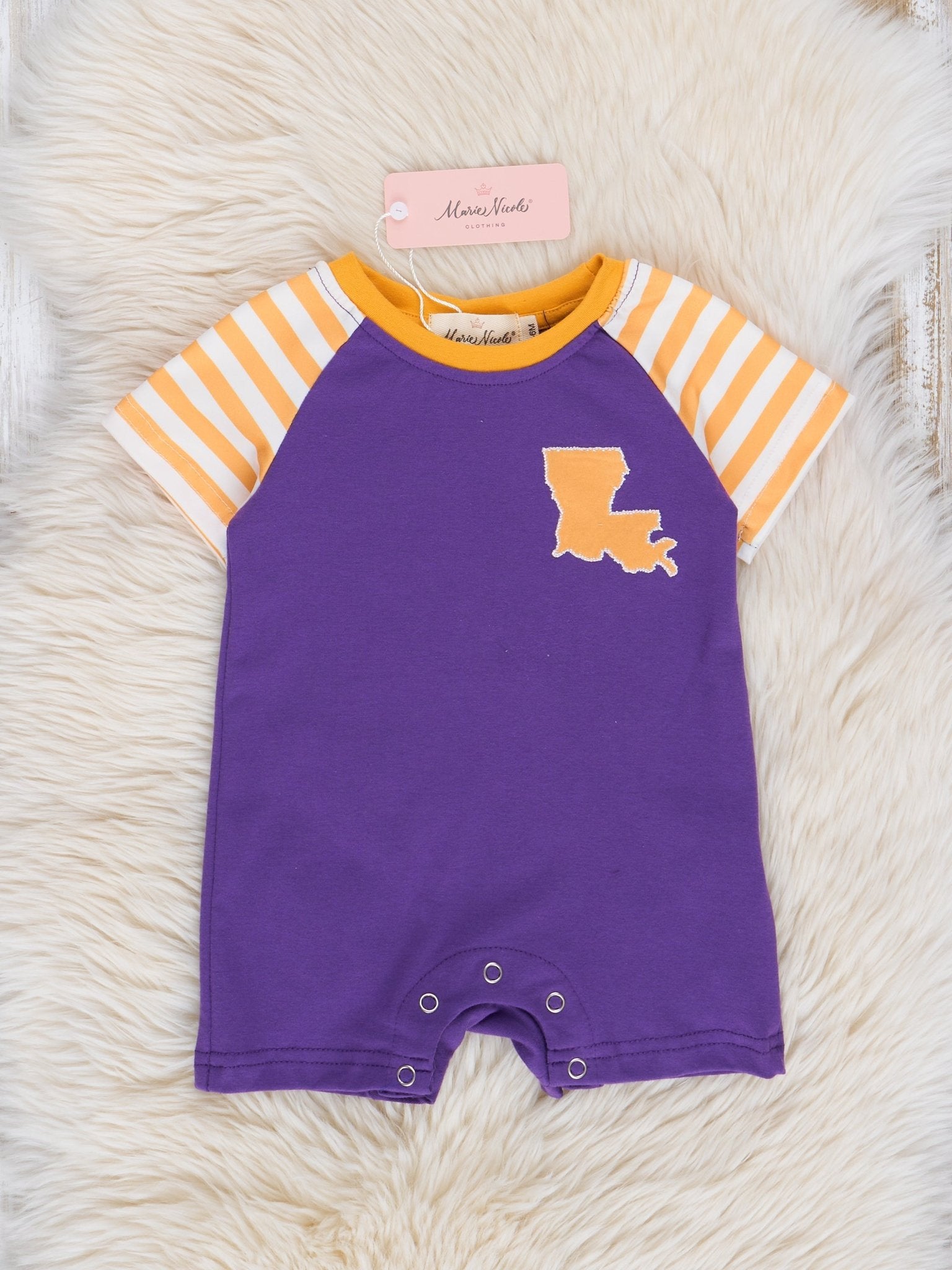 LA Purple Striped Romper - Marie Nicole Clothing