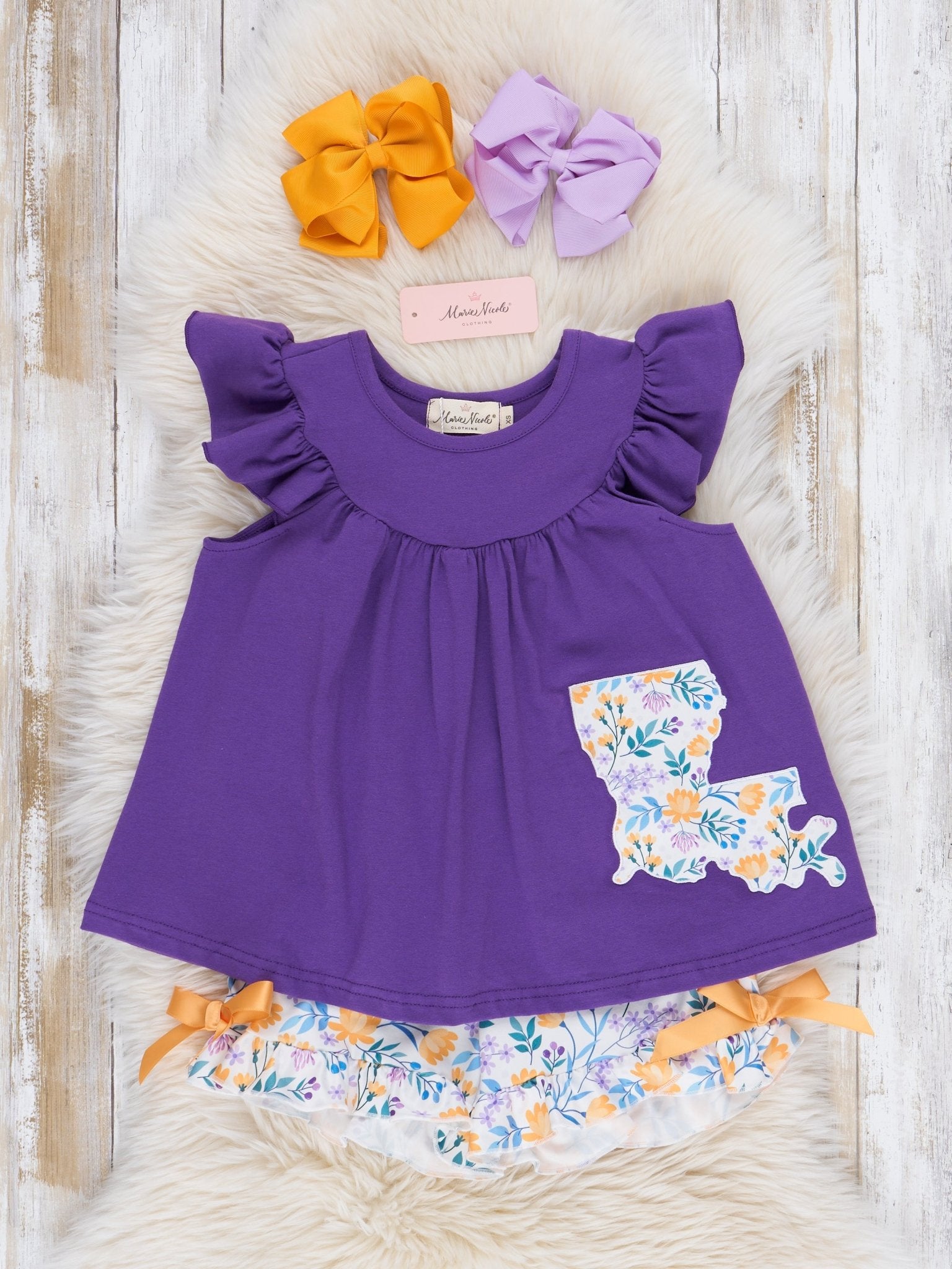 LA Purple Floral Ruffle Outfit - Marie Nicole Clothing