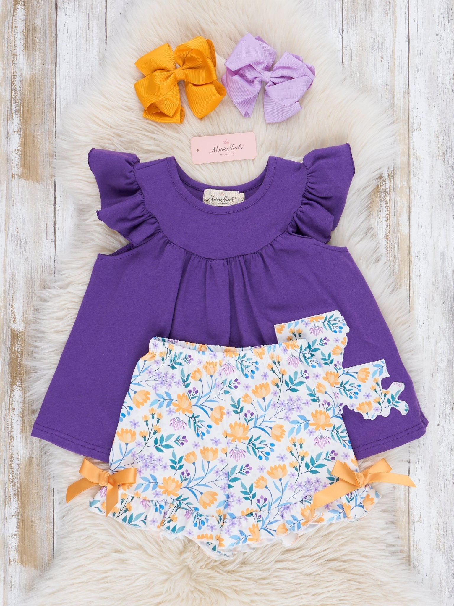 LA Purple Floral Ruffle Outfit - Marie Nicole Clothing