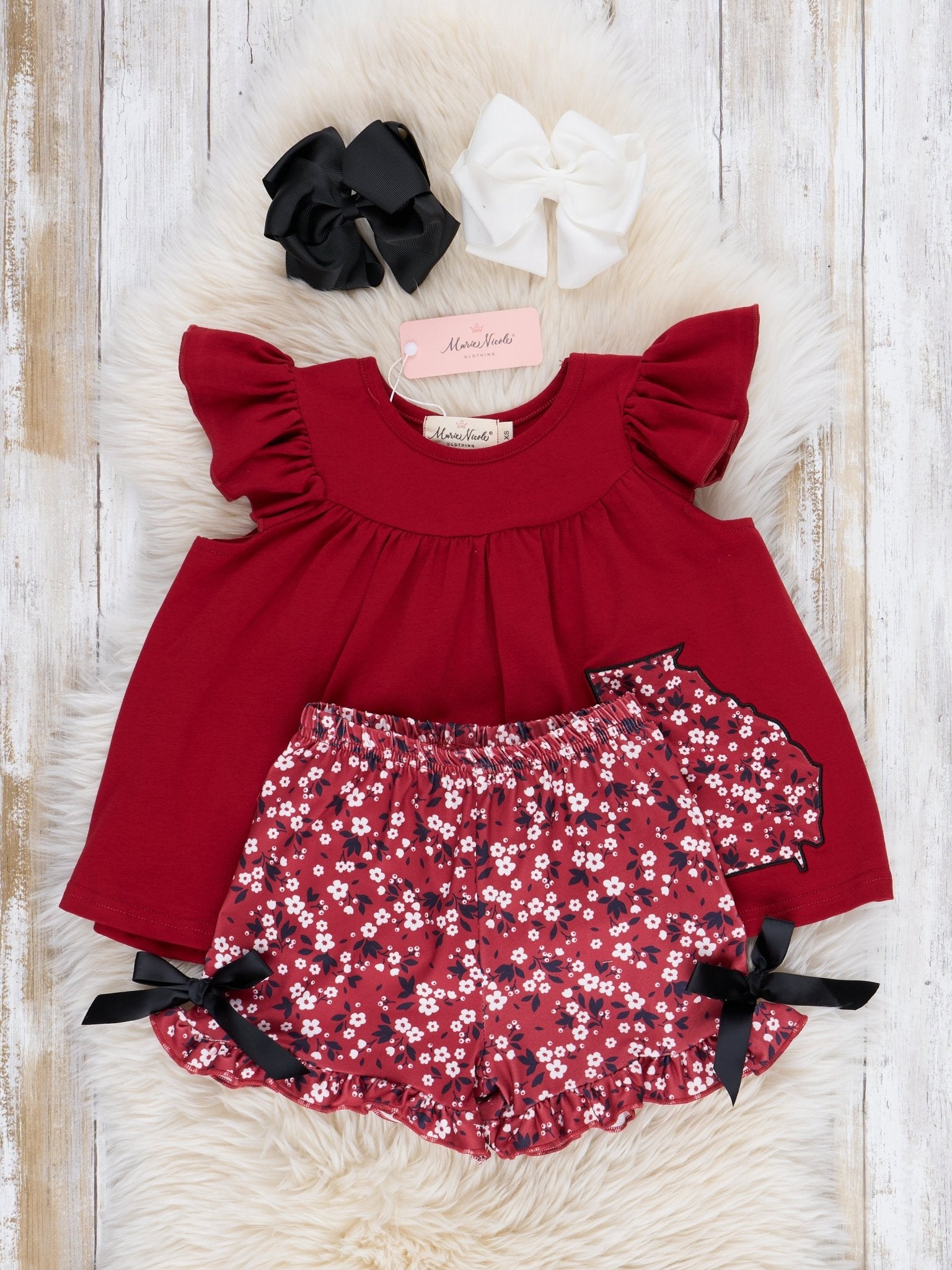 GA Red Floral Ruffle Outfit - Marie Nicole Clothing