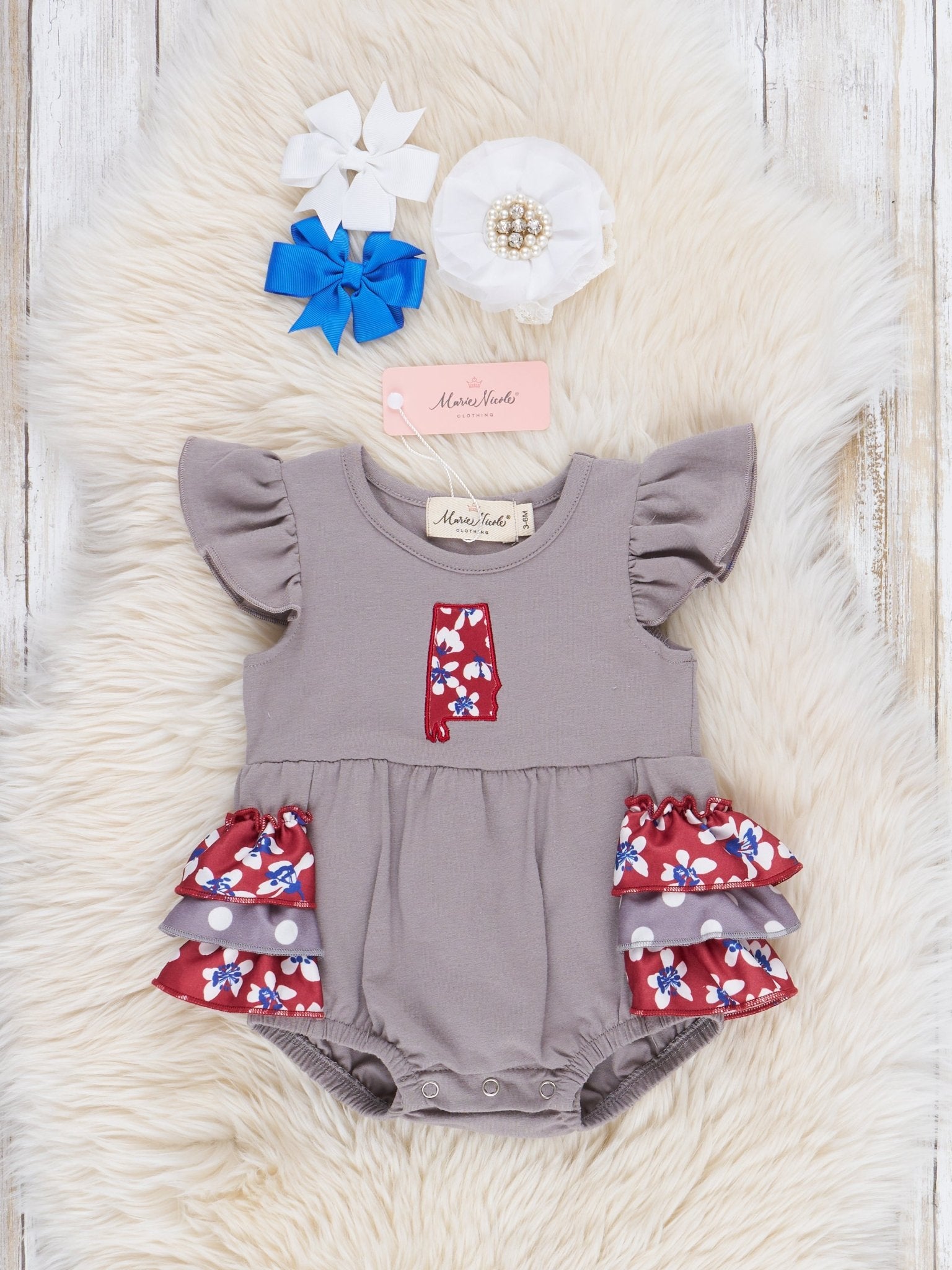 AL Crimson Floral Ruffle Bubble Romper - Marie Nicole Clothing