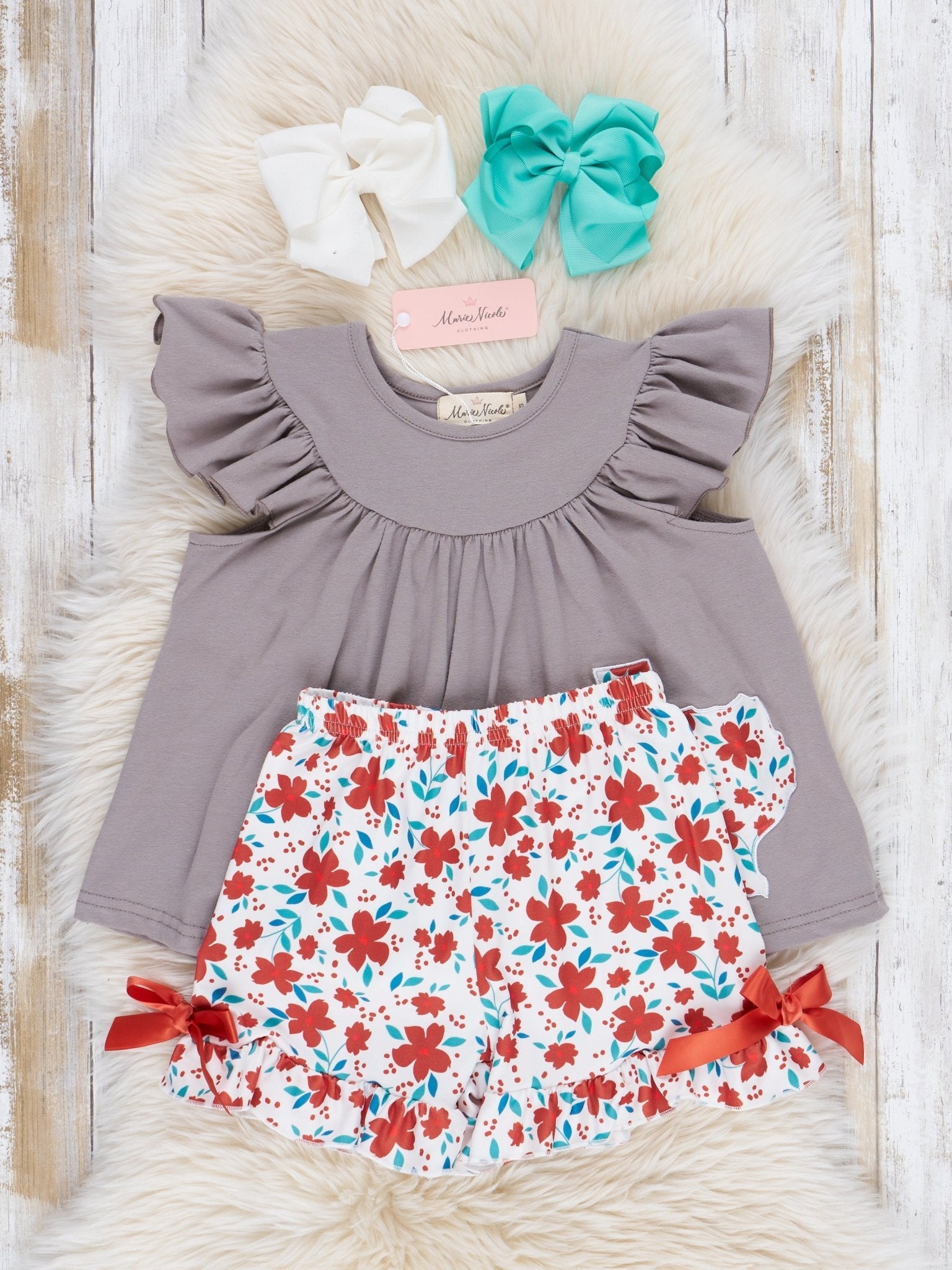 TX Burnt Orange Floral Ruffle Outfit - Marie Nicole Clothing