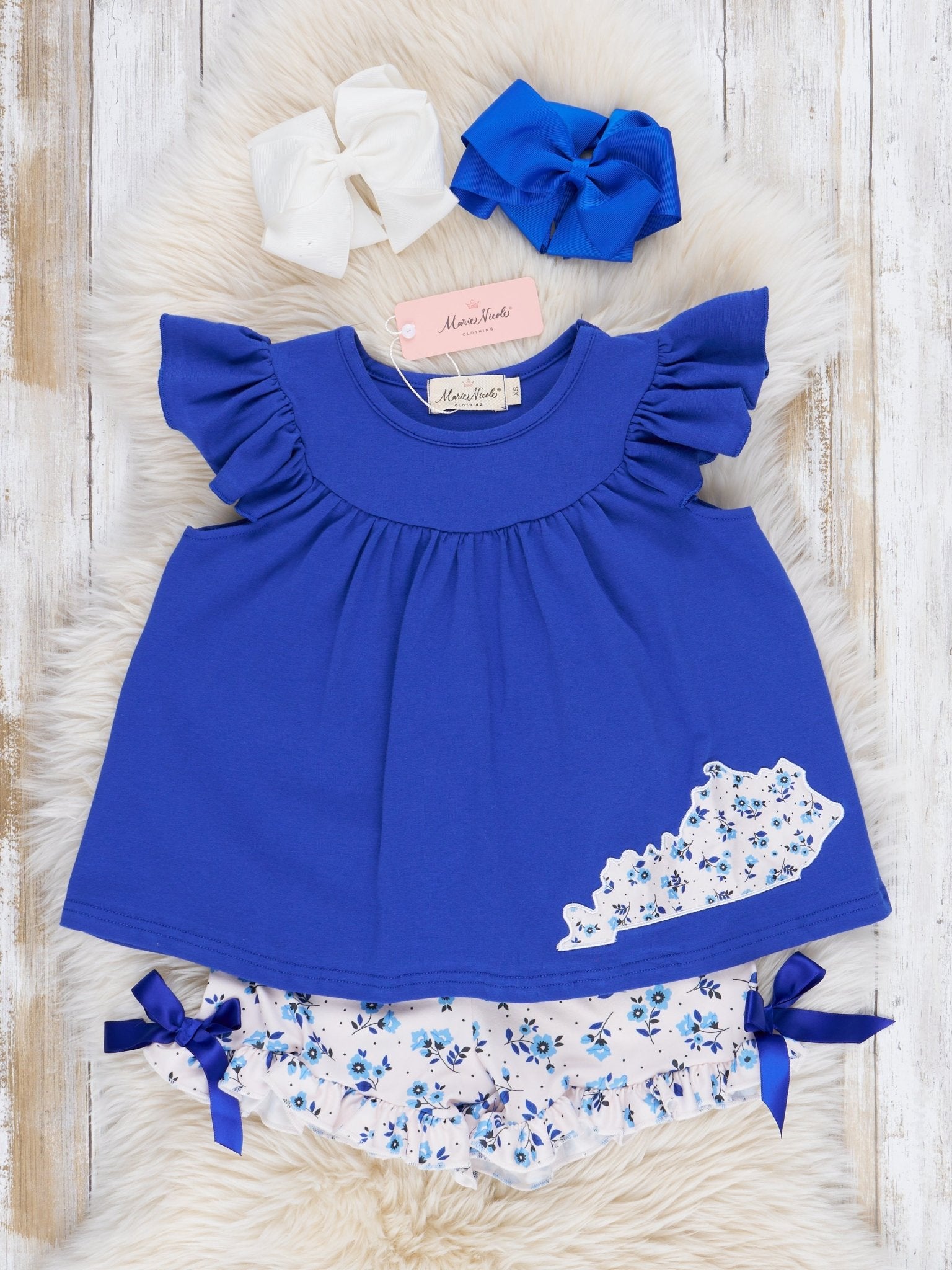 KY Blue Floral Ruffle Outfit - Marie Nicole Clothing