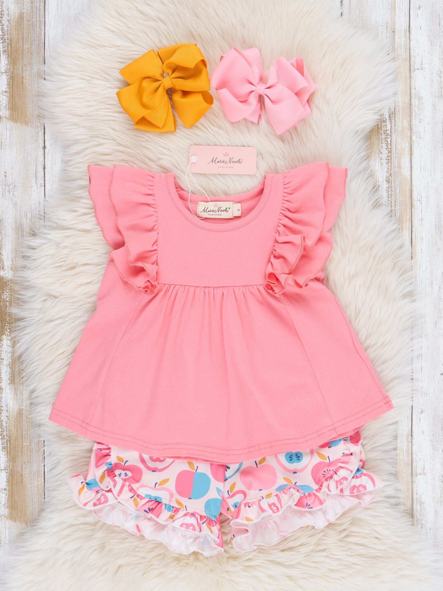 Pink & Teal Apples Ruffle Outfit - Marie Nicole Clothing
