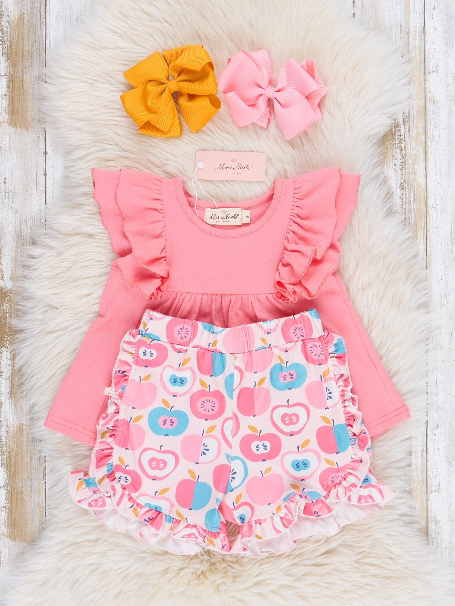 Pink & Teal Apples Ruffle Outfit - Marie Nicole Clothing