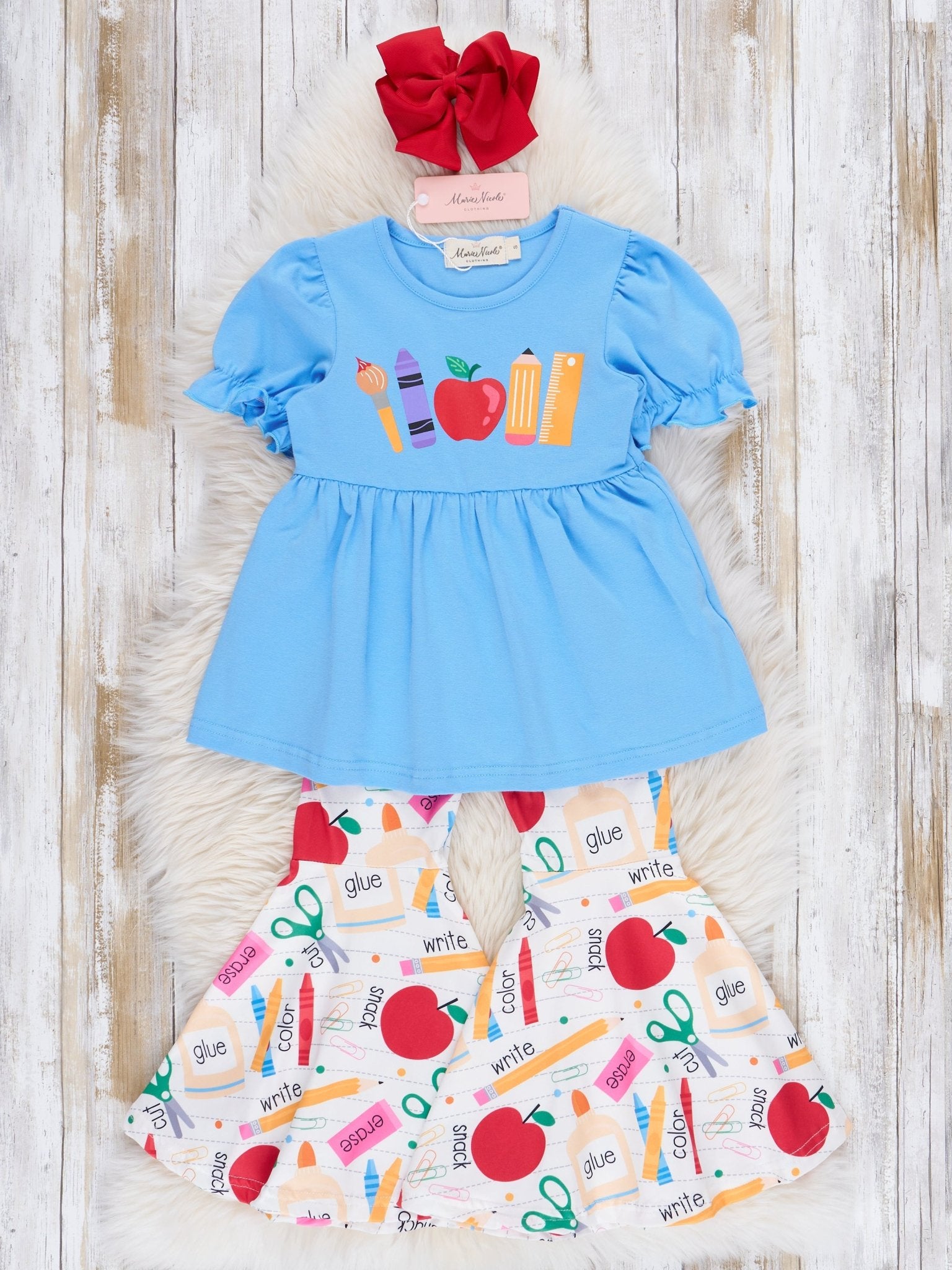 Blue School Supplies Bell Bottom Outfit - Marie Nicole Clothing