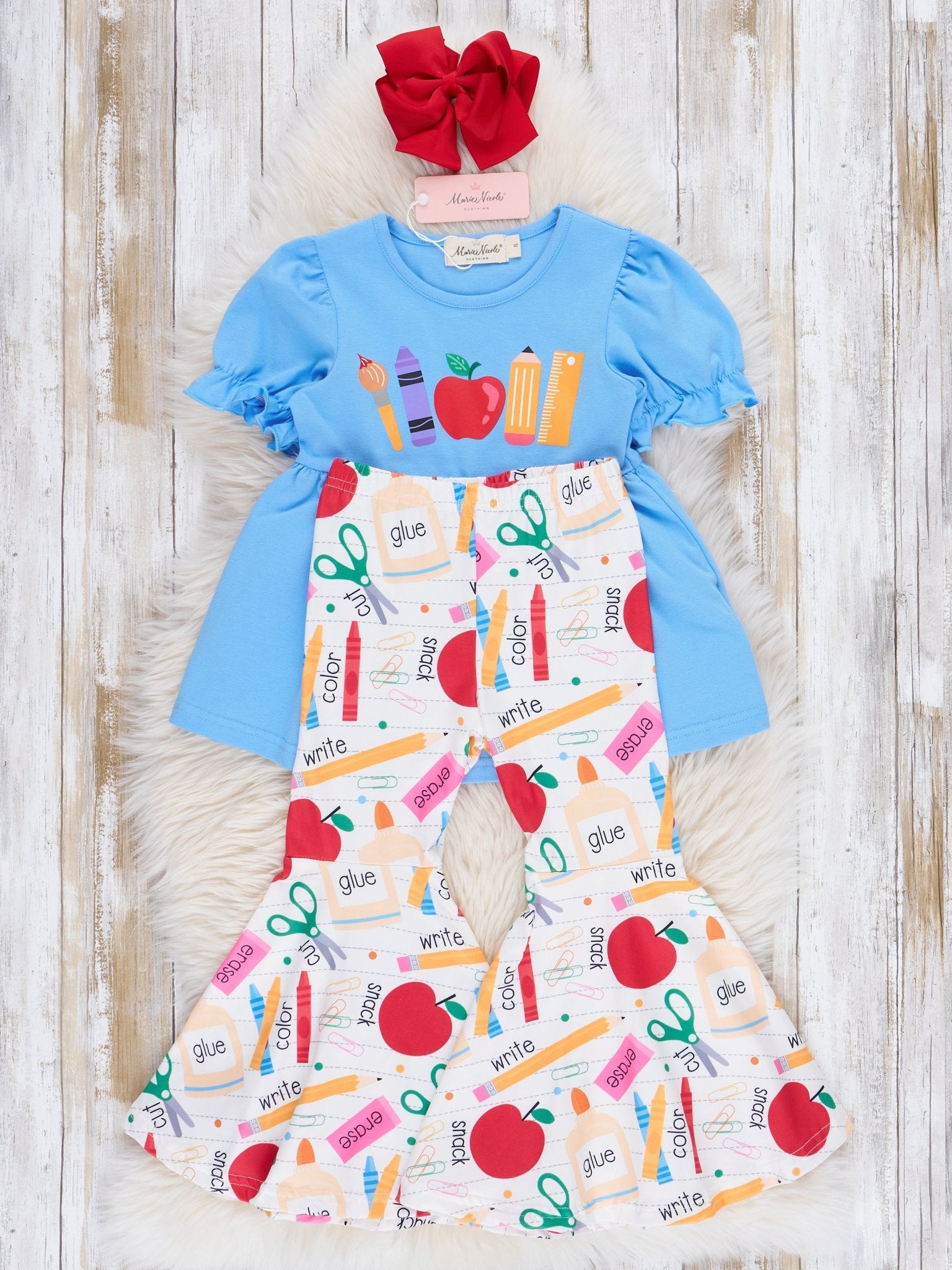 Blue School Supplies Bell Bottom Outfit - Marie Nicole Clothing