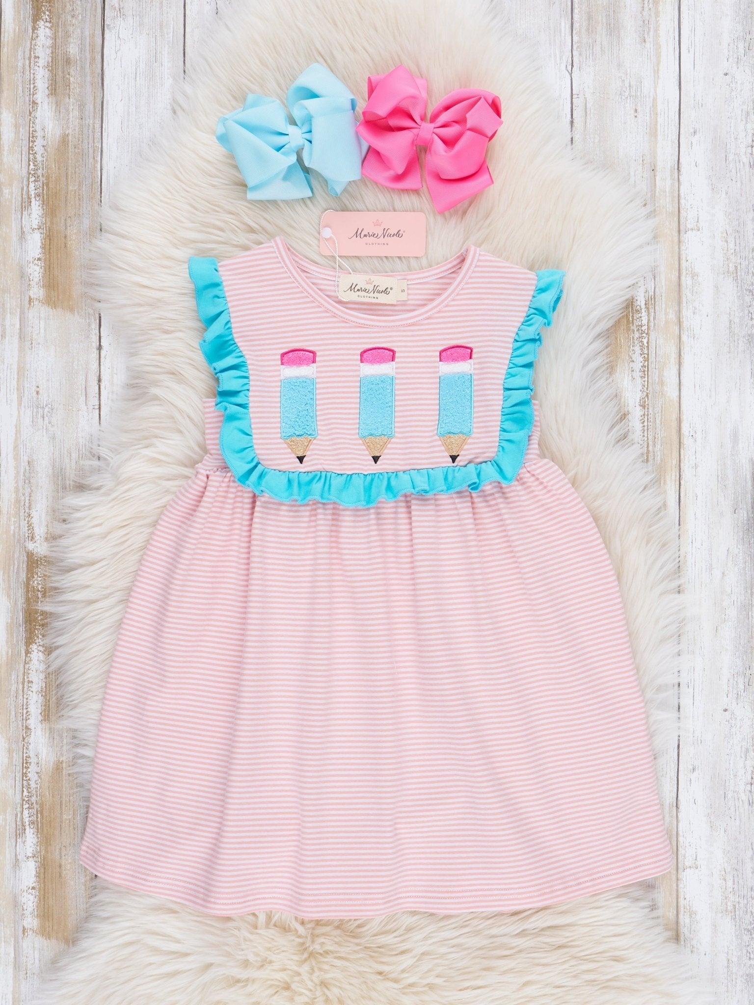 Turquoise Embroidered Pencil Ruffle Dress - Marie Nicole Clothing