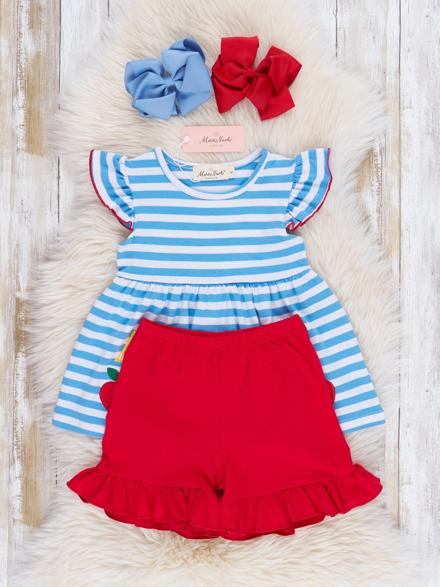 Blue & Red ABC Striped Ruffle Outfit - Marie Nicole Clothing