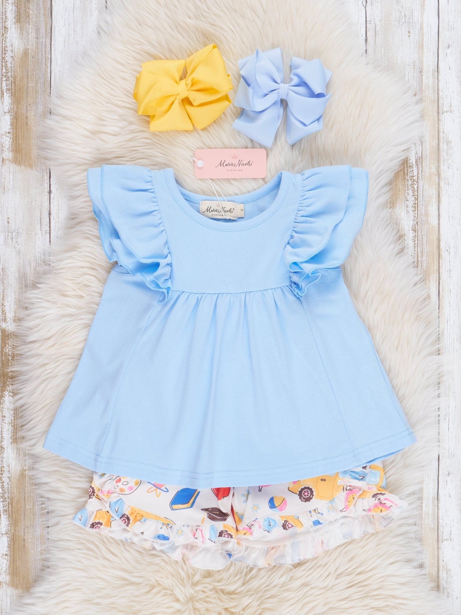 Back to School Doodles Ruffle Outfit - Marie Nicole Clothing
