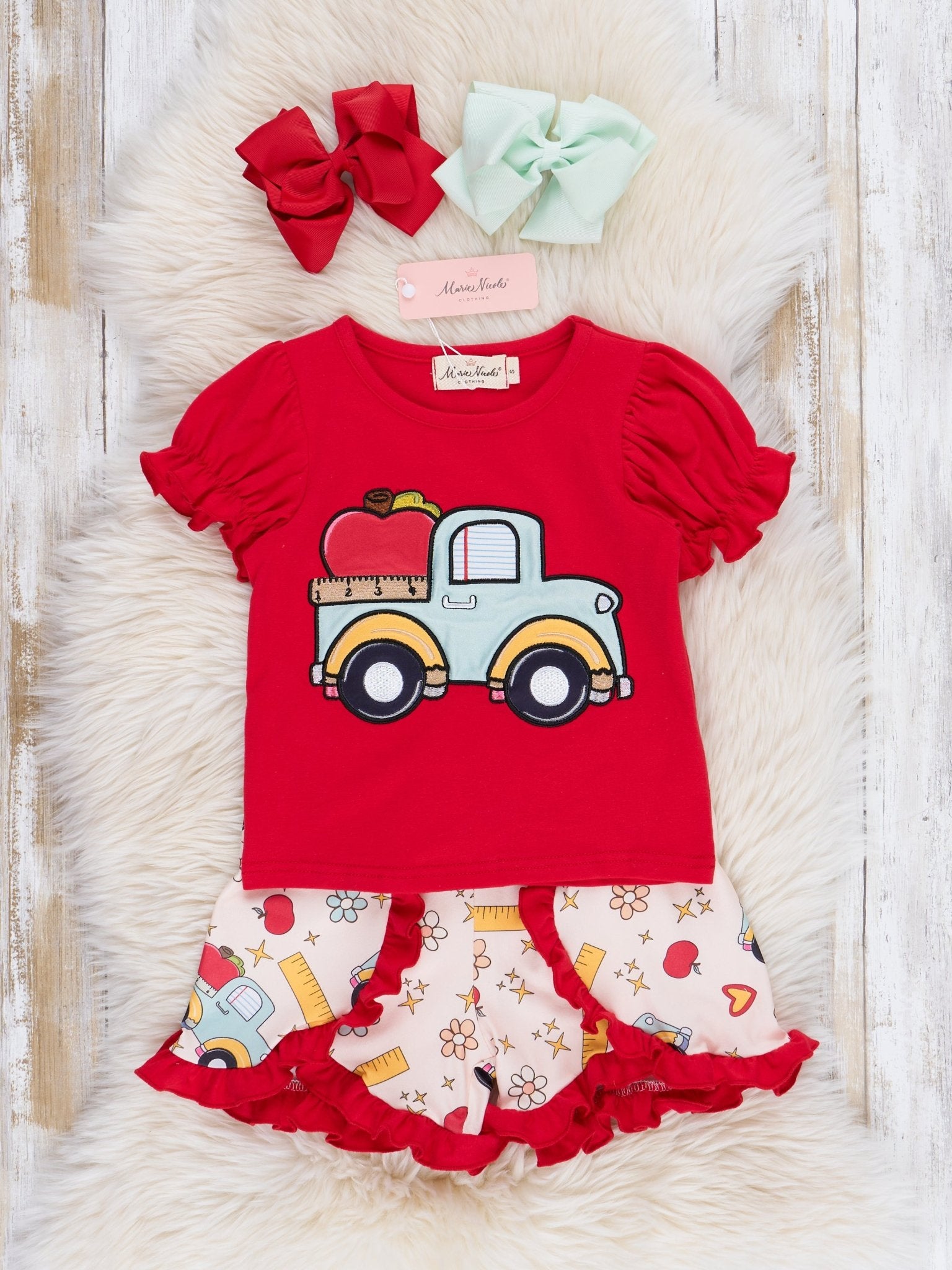 Red Apple Truck Ruffle Outfit - Marie Nicole Clothing