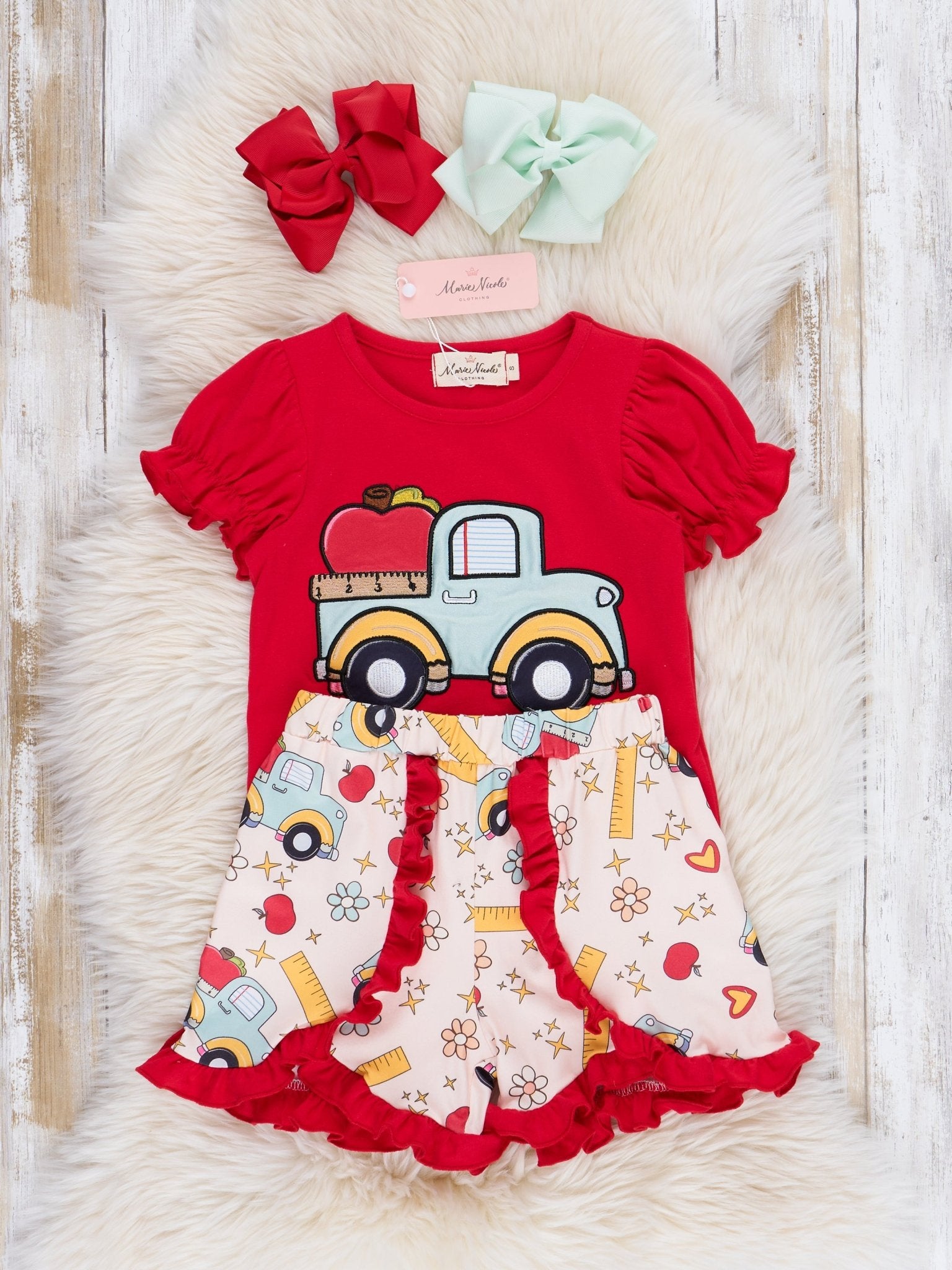 Red Apple Truck Ruffle Outfit - Marie Nicole Clothing
