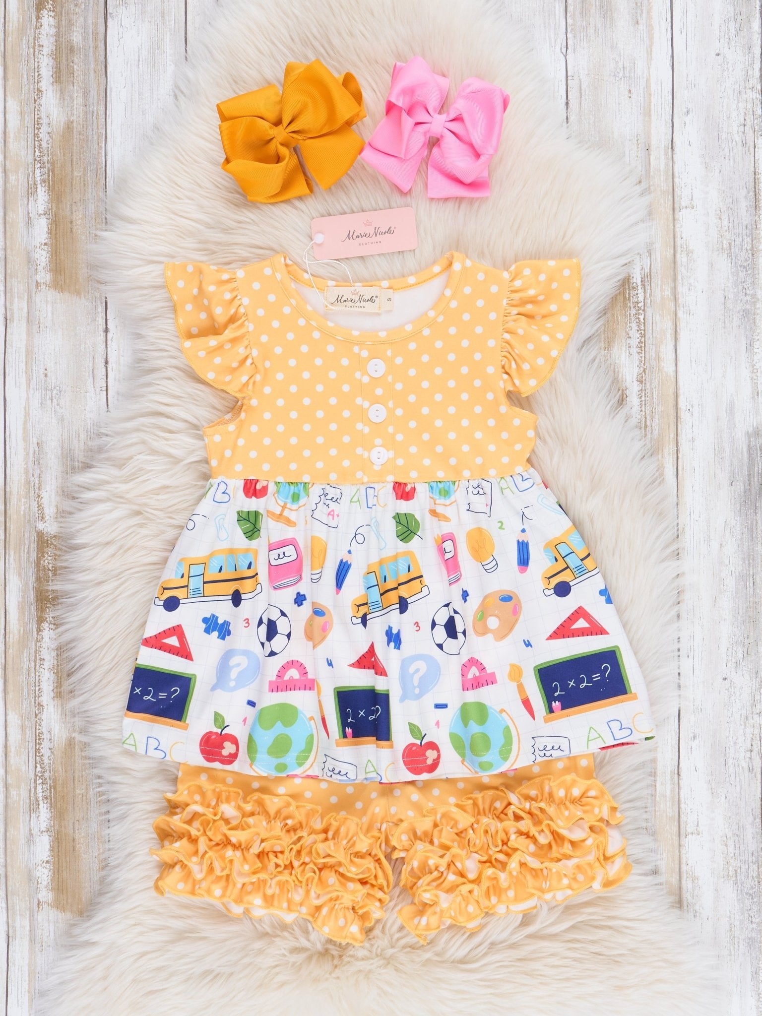 Yellow Dots School Day Ruffle Outfit - Marie Nicole Clothing