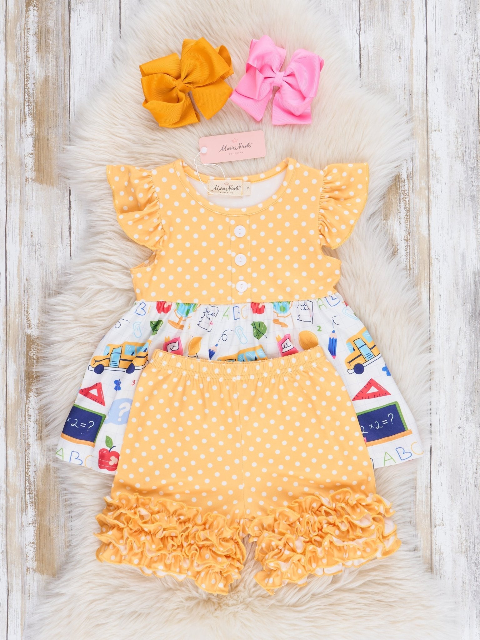 Yellow Dots School Day Ruffle Outfit - Marie Nicole Clothing
